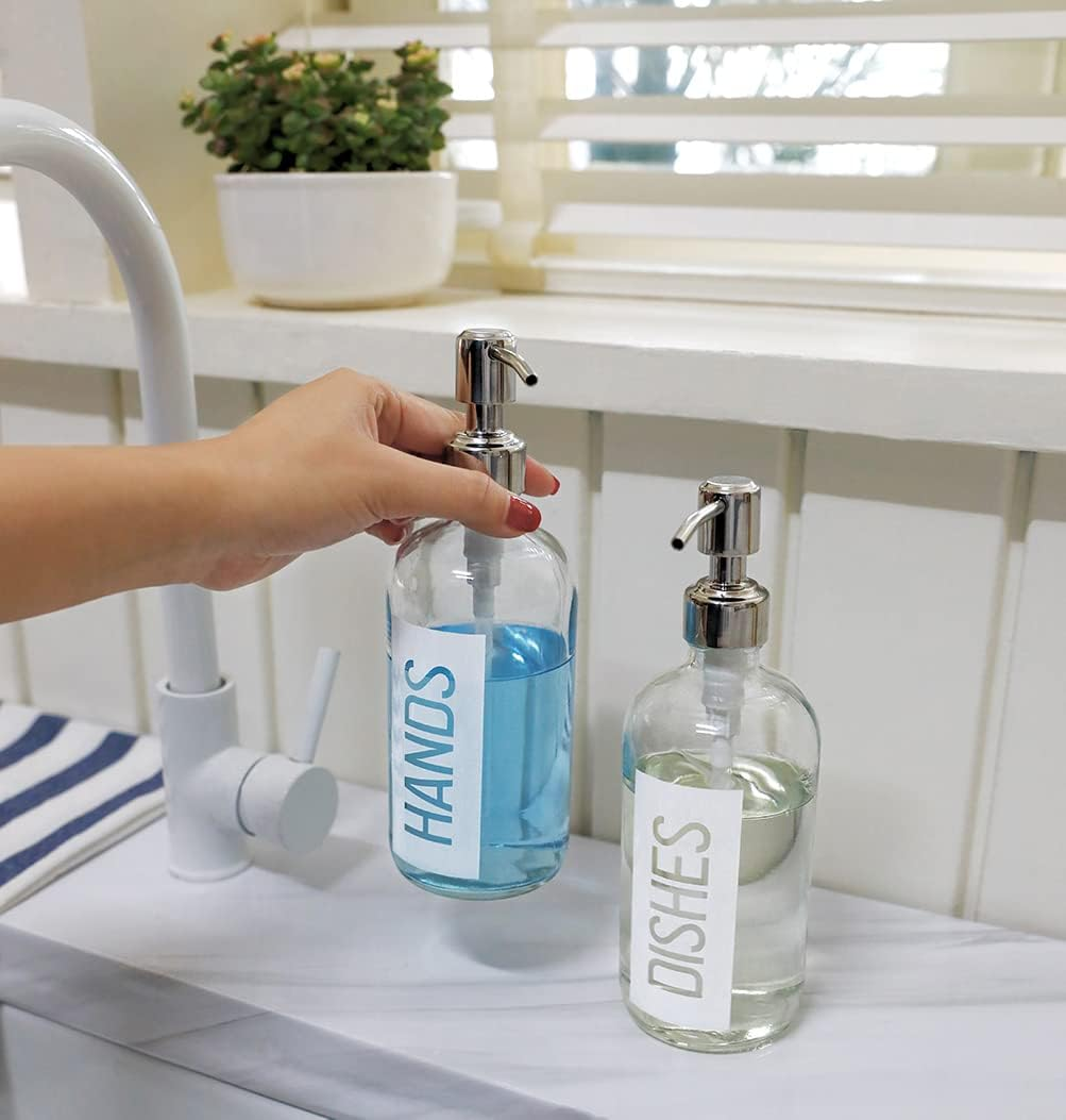 JASAI 2Pack 18OZ Glass Soap Dispenser with Rustproof 304 Stainless Steel Pump, Kitchen Soap Dispenser for Hands & Dishes (White) - White image number 6
