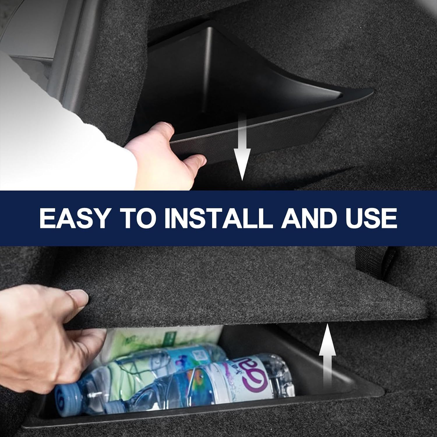 Car Trunk Organizer for Tesla Model 3 Highland 2025 2024, 2-Pack Rear Trunk Storage Boxes with Lids, TPE Waterproof Trunk Side Packets Tray Storage Bins Accessories image number 3