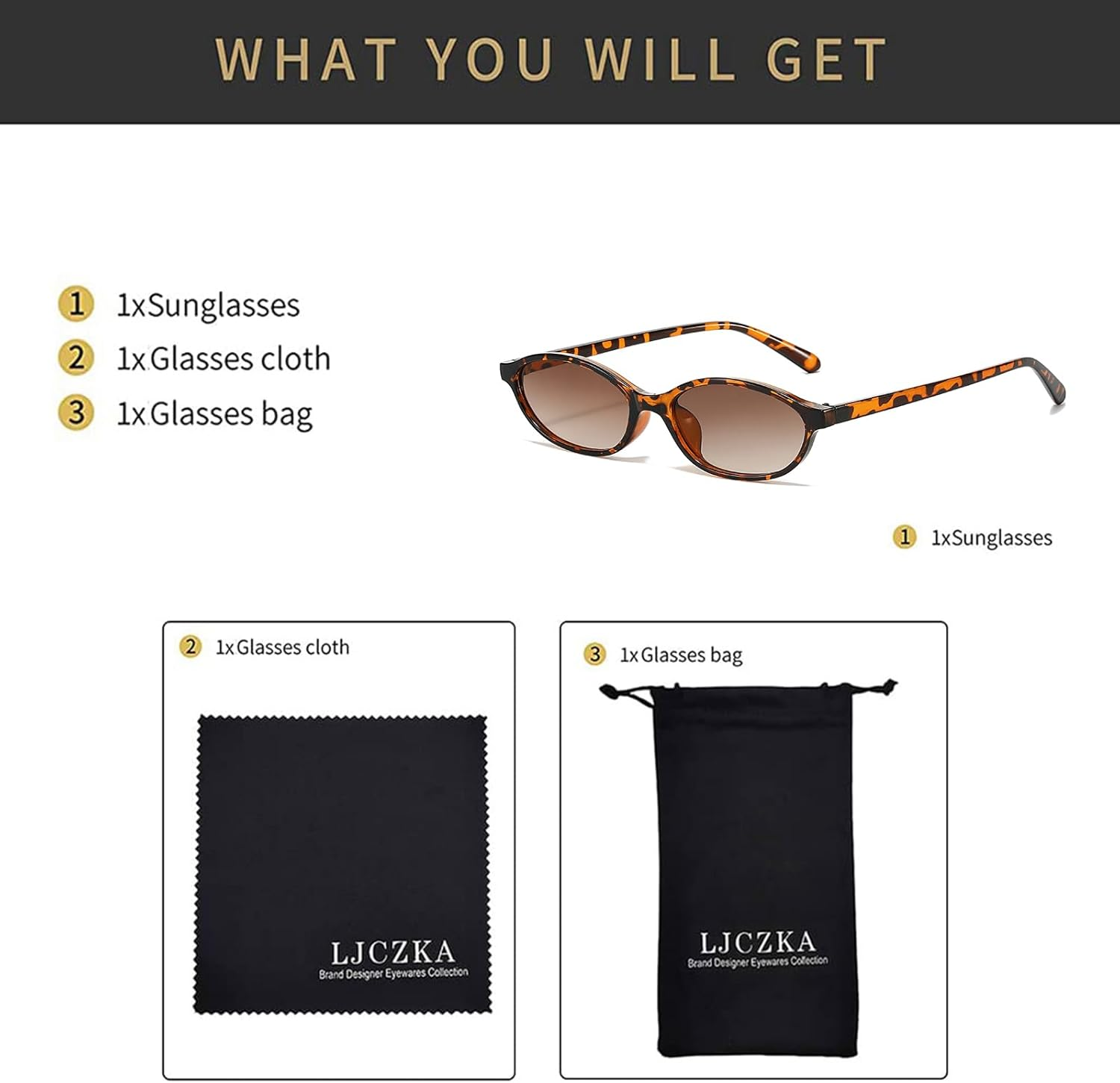 LJCZKA Retro Oval Cat Eye Sunglasses for Women 90S Trendy Small Frame Sunnies Vintage Cateye Y2K Shades UV400 Protection image number 1