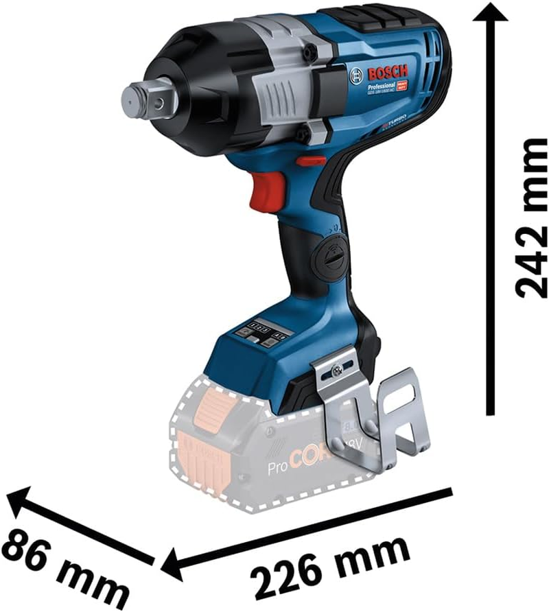 Bosch Professional BITURBO Battery Impact Driver GDS 18V-1600 HC (3/4" Wrench, 1600 Nm Torque, 2200 Nm Starting Torque, Ladder Hook, No Batteries or Charger)