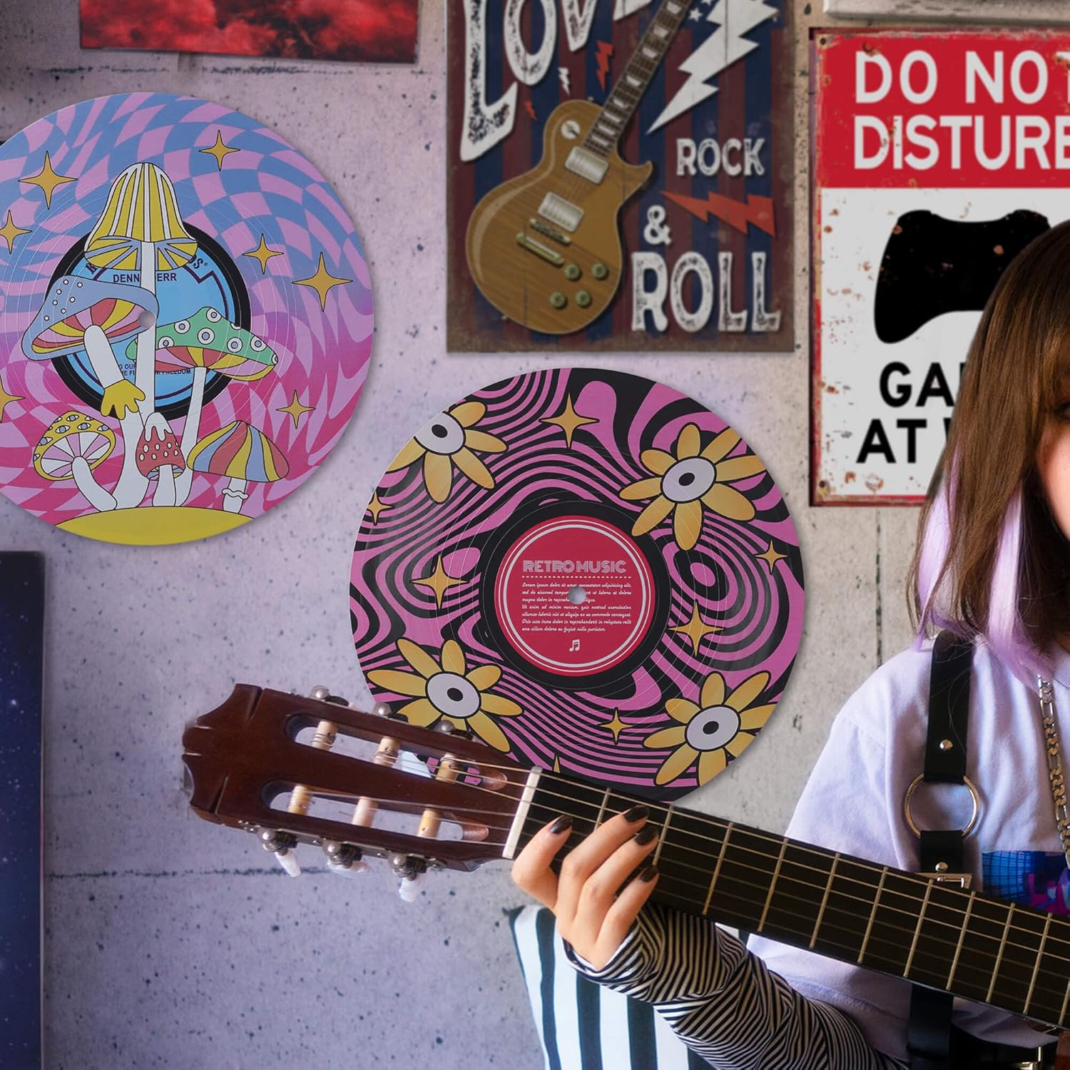 Putuo Decor Aesthetic Vinyl Record Set of 4 - Kawaii Indie Mushroom Room Decor, Pink Y2K for Teen Girls, Cute Pastel Danish for Kid'S Room (AMZVS0004) - Mushroom image number 4