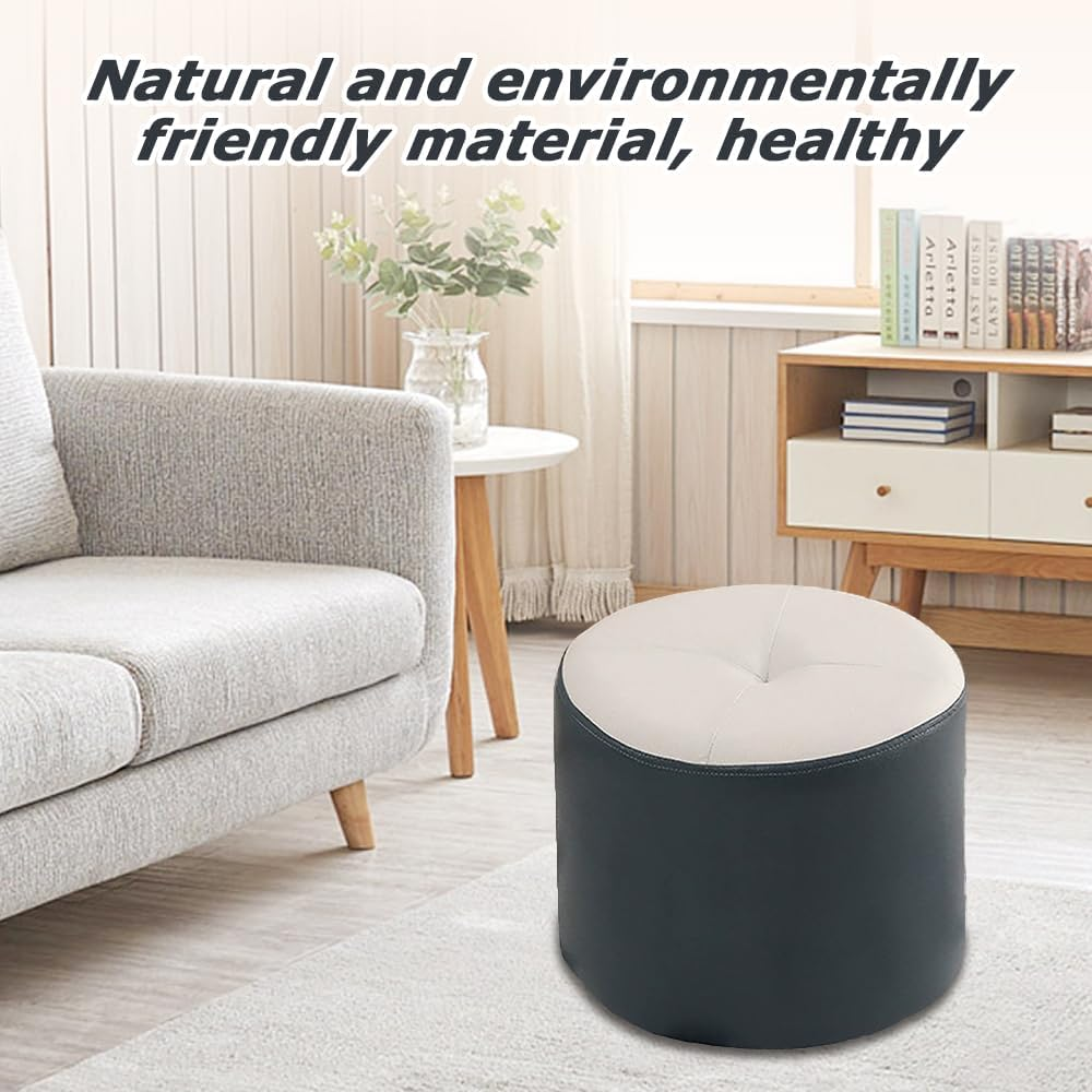 Modern PU Leather Stool with Wooden Frame，Multifunctional Entryway Bench, Shoe Changing Ottoman, Soft Cloud Grey Compact Seat for Living Room, Bedroom & Office (31X31X26Cm)
