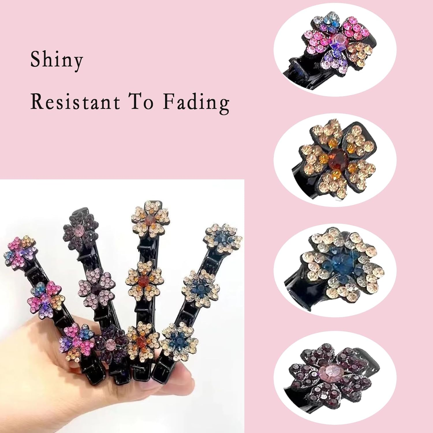 Sparkling Crystal Stone Braided Hair Clips, 2024 New Women'S Shiny Rhinestone Duckbill Clips for Ladies and Girls(2Pcs) (Colourful) image number 4