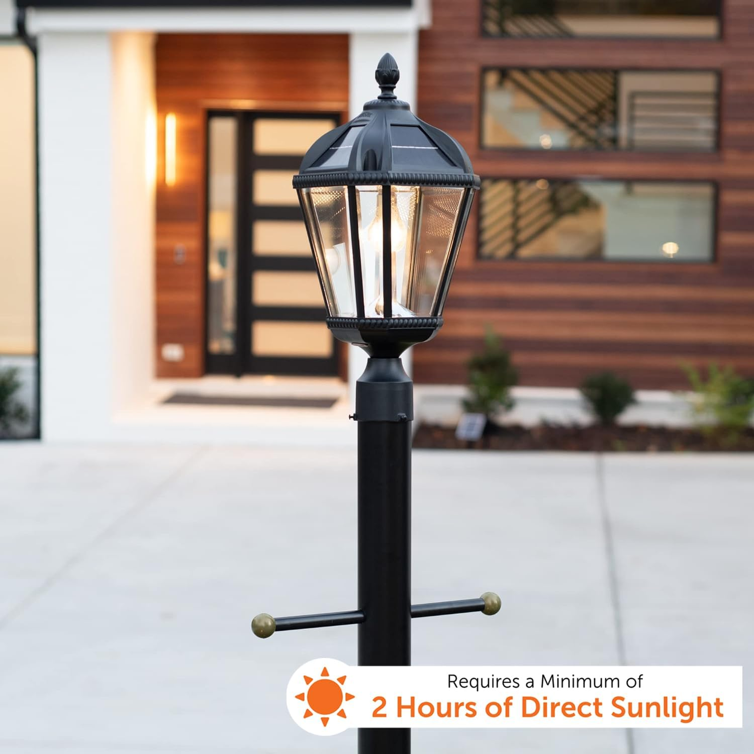 Gama Sonic Outdoor Solar Post Light, Black Aluminum, Royal Bulb, Rain Water Glass, Single Lamp with 3-Inch Fitter for Lamp Posts Warm White LED, 98B012 (Upgraded Panel and Battery) image number 2