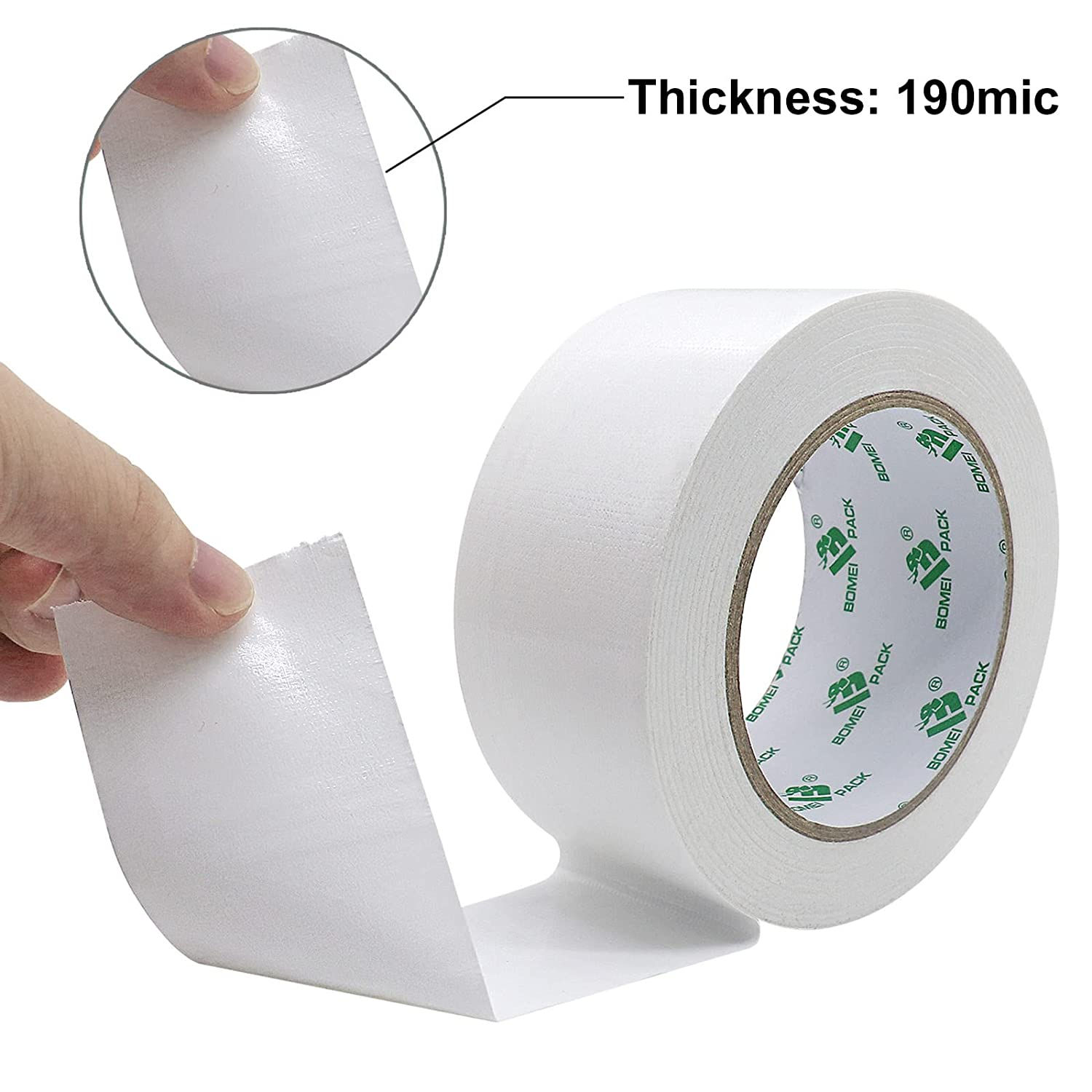 Heavy Duty White Duct Tape, 48Mm*30M, Multi-Use Easy Tear Gaffer Waterproof Cloth Tape for Repairing, Maintenance and Industrial Use, 1.88 Inch X 32.8 Yards, 7.5Mil Thick, 1 Roll, BOMEI PACK image number 2