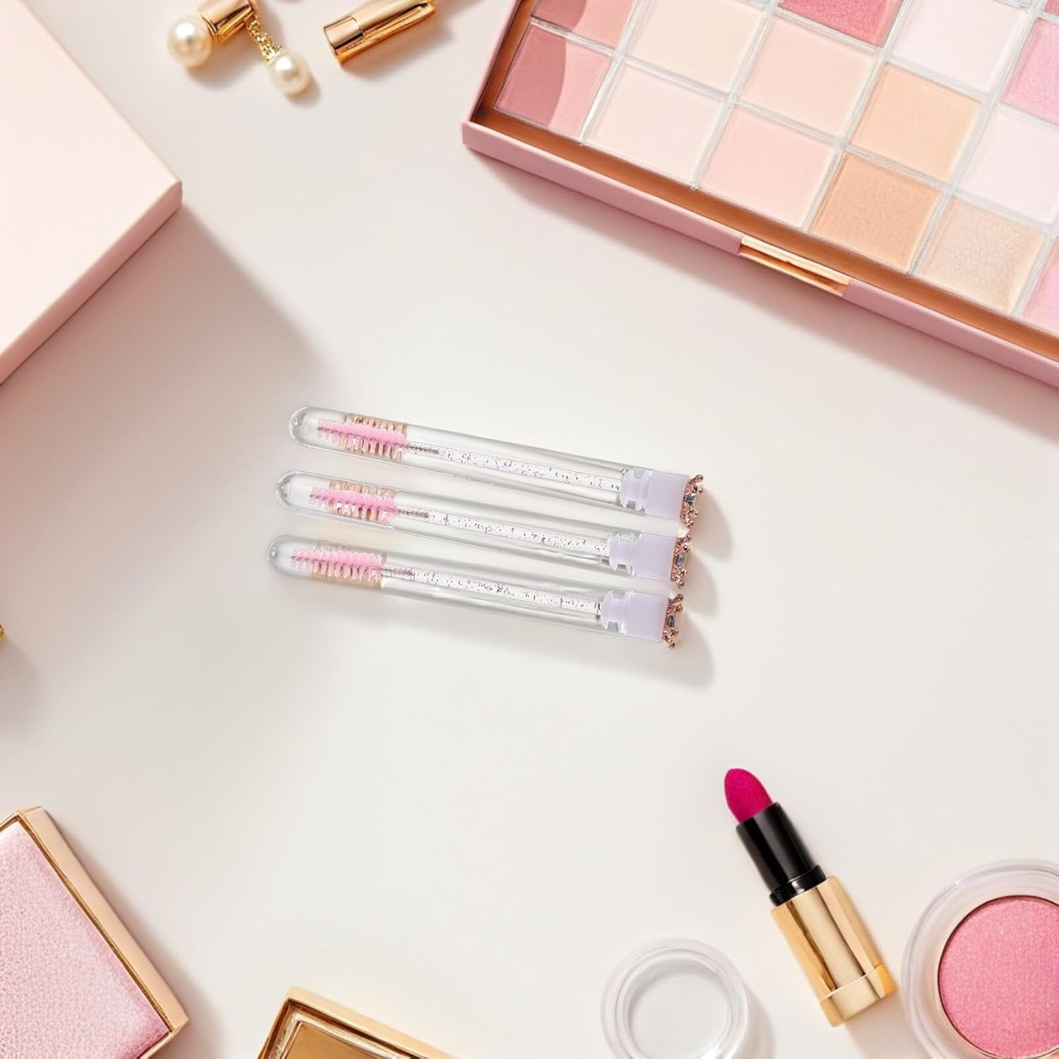 CONGARTENO 10Pcs Pink Crown Eyelash Brushes with Crystal Handle and Tube, Disposable Glitter Makeup Spoolies, Lash Wands Suitable for Travel and Personal Beauty Tools image number 1