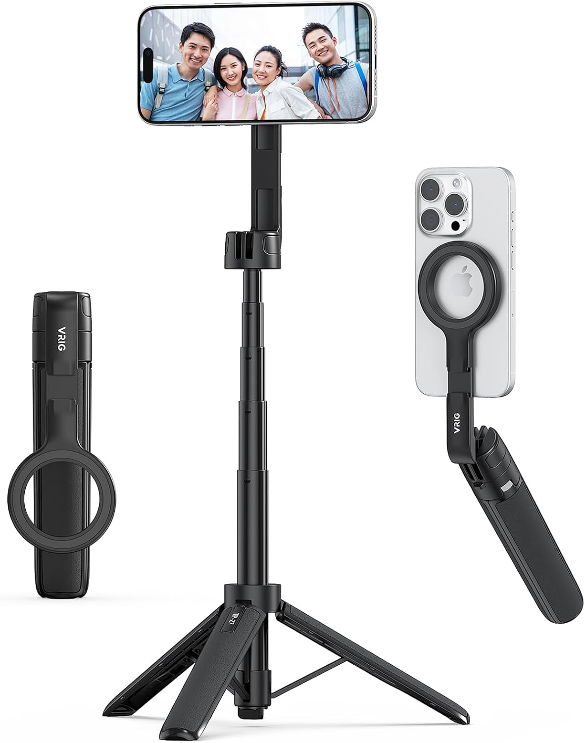 VRIG TP-27 Magnetic Phone Tripod & Selfie Stick, 21" Extendable Smartphone Tripod with Cold Shoe and Double-Sided Magnetic Phone Holder, Compatible with Iphone 16 15 14 13 12 Series