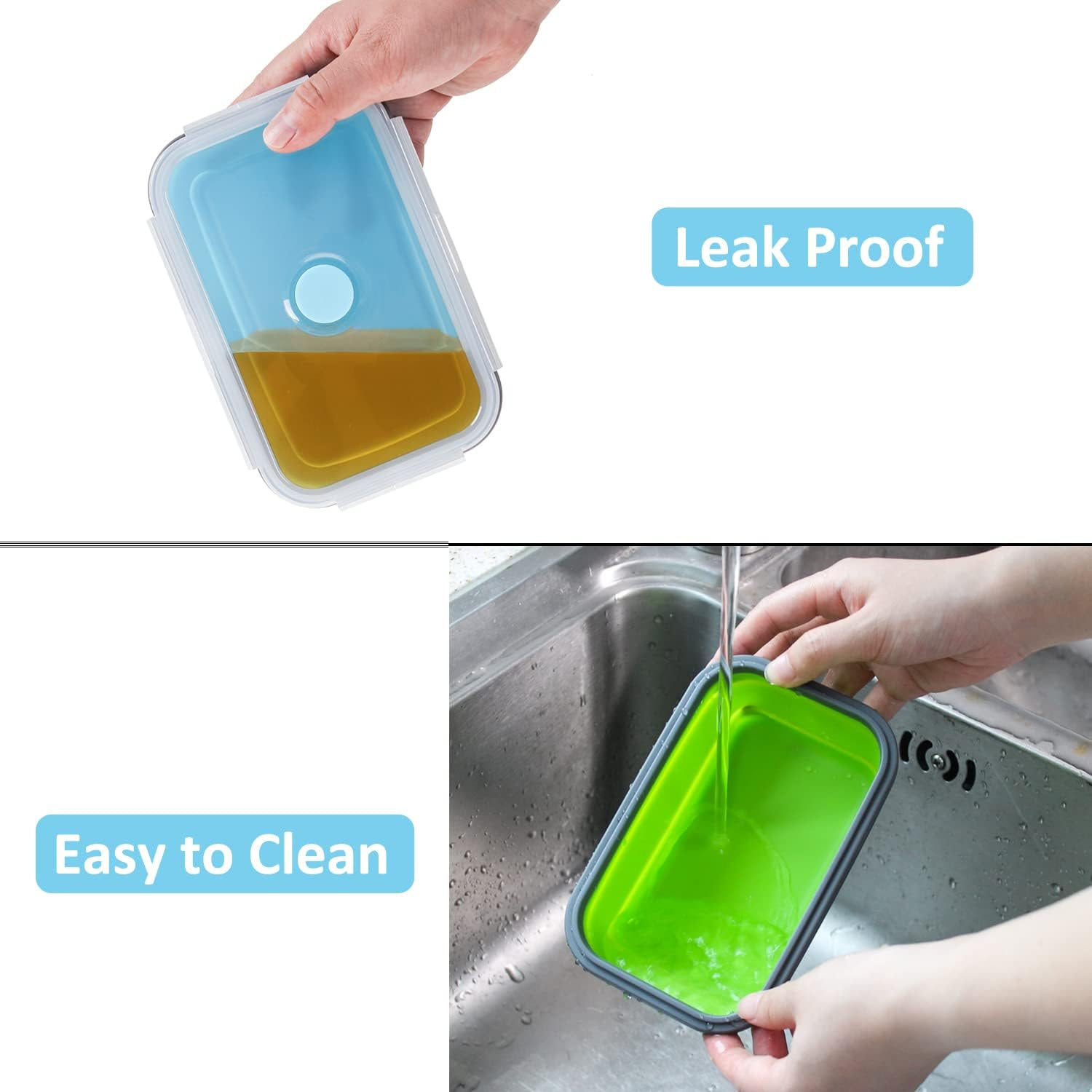 Collapsible Food Storage Containers with Airtight Lid, 4 Sizes, Annaklin Small and Large Stacking Silicone Collapsible Meal Prep Container Set for Leftover, Microwave Freezer Dishwasher Safe, Set of 4 image number 2