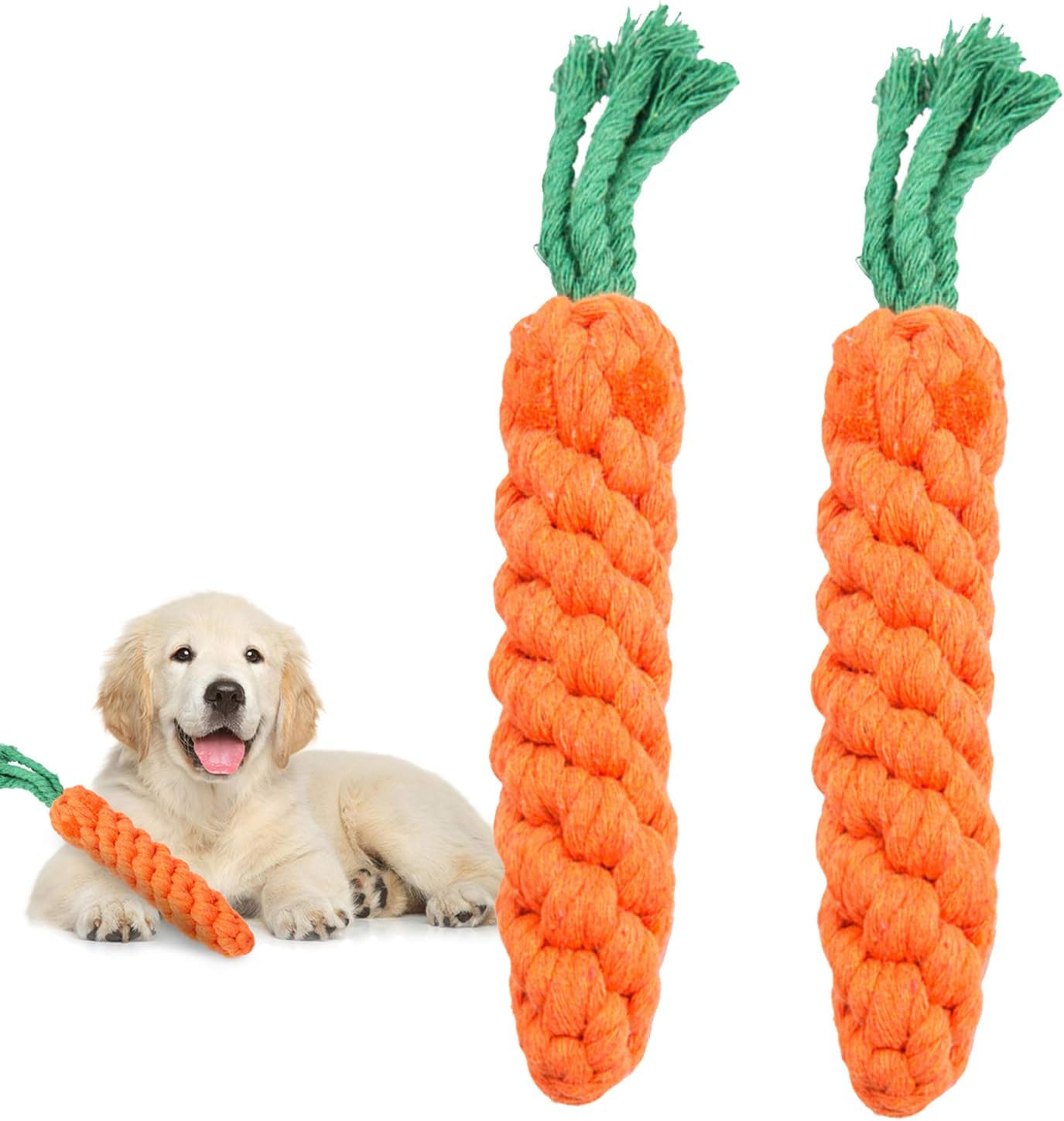MEKEET Dog Puppy Boredom Rope Toy, 2 Pack Cotton Natural Teeth Cleaning Chew Rope Dogs Ball Knot Training Toy Small Dogs Toy image number 3
