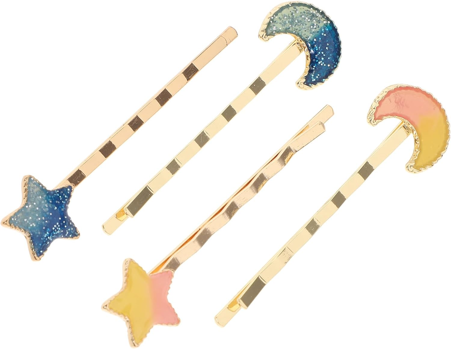 ULTECHNOVO 4Pcs Star Moon Hair Clips Hair Barrettes Accessories Party Headwear Set Blue and Yellow Stars and Moons image number 1