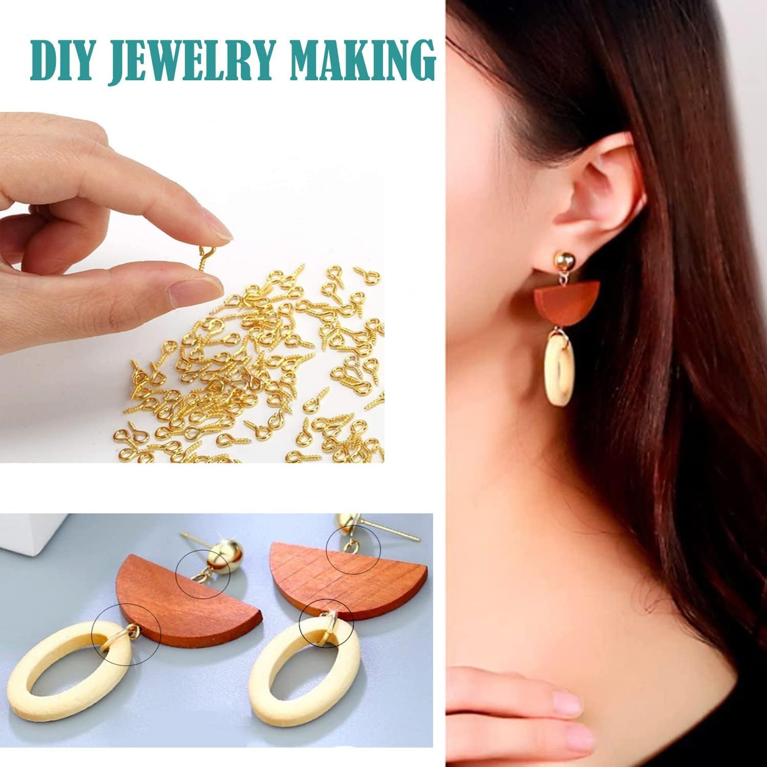 KEWAYO 400Pcs Small Screw Eye Pins, Hooks Eyelets Screw Threaded Silver Clasps, for Cork Top Bottles & DIY Jewelry Making Self Tapping Screws Hooks Ring image number 6