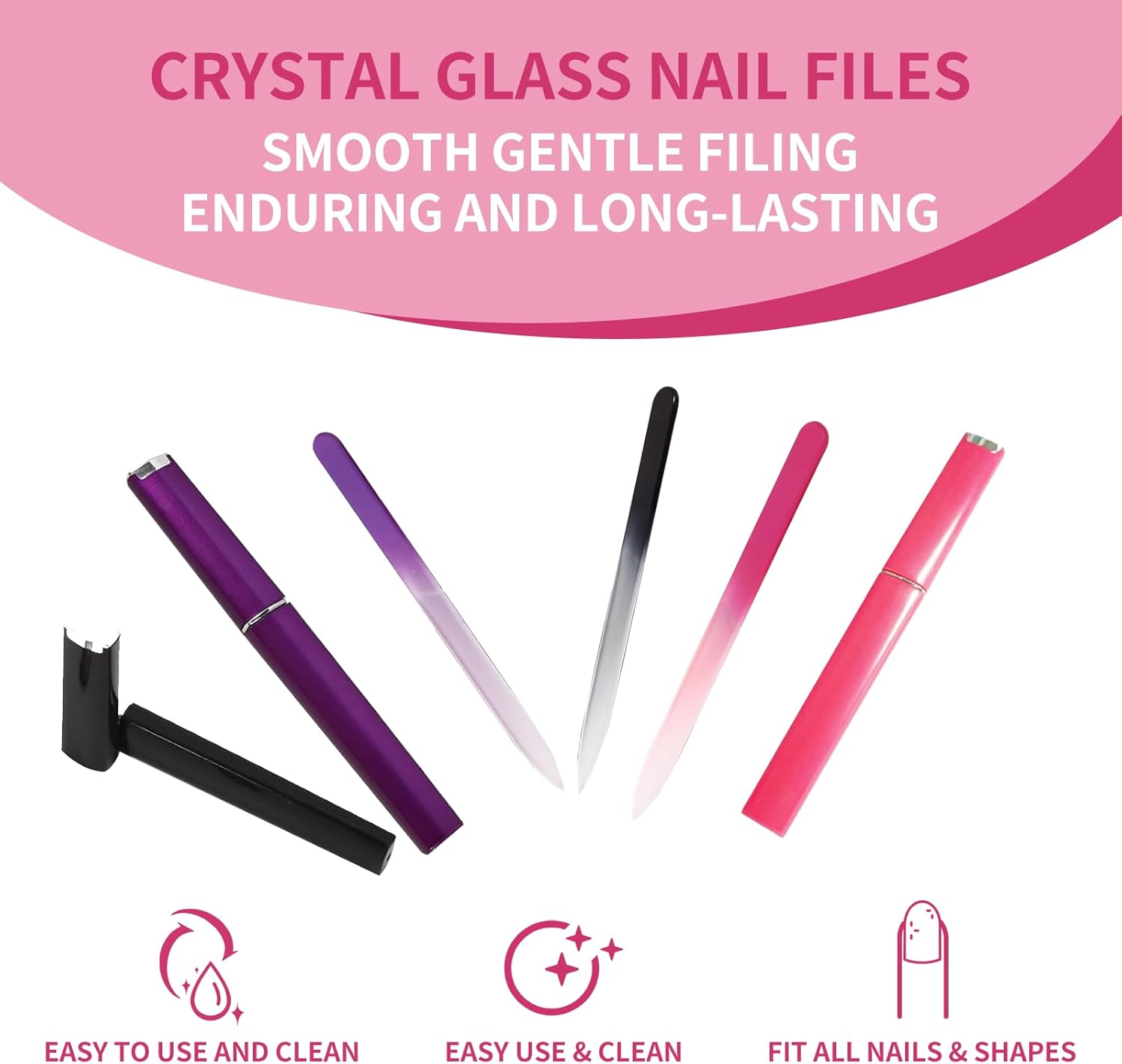 Glass Nail File 3 Pack for Natural Nails Crystal Nail Files Etched Professional Nail Filer (Black+Purple+Red) - Black+Purple+Red image number 5