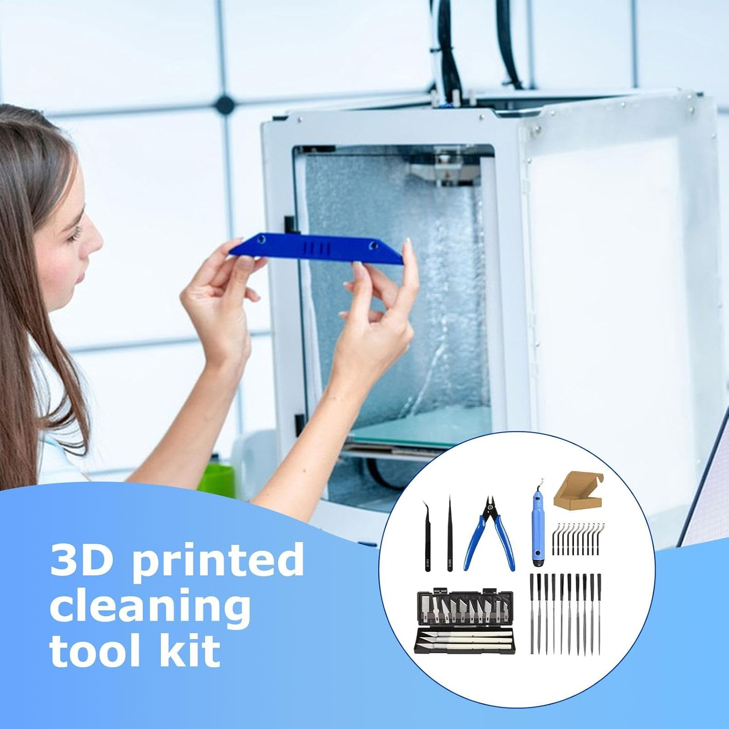 3D Printer Accessories,Professional 3D Printing Supplies Set of 38 | 3D Print Cleaning Tools with Tweezer, Deburring Tool, Plier for Making Crafts, Modeling image number 2