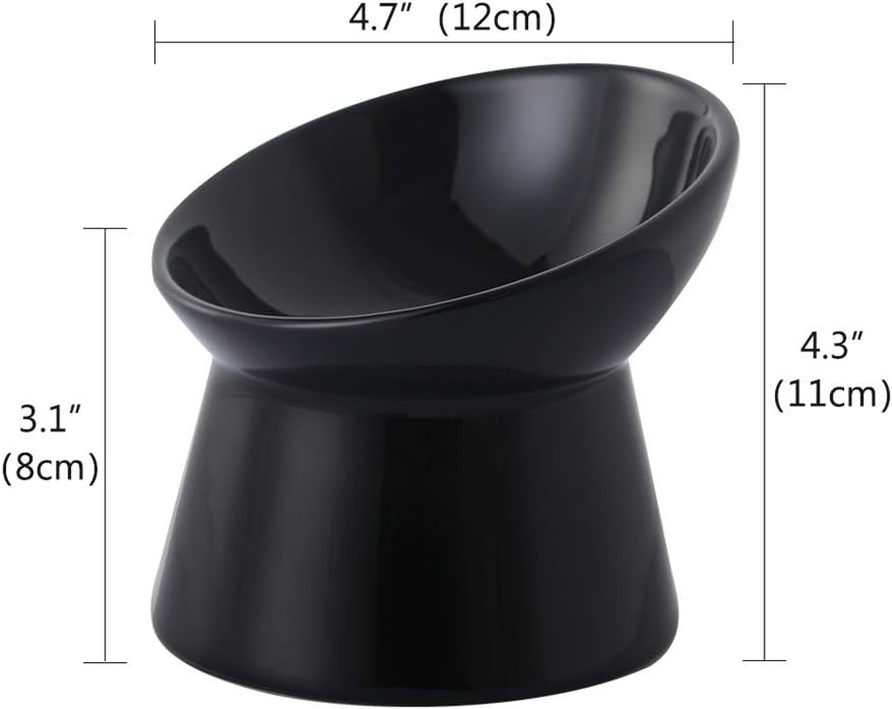 Black Small Ceramic Raised Cat Bowls, Tilted Elevated Food or Water Bowls, Stress Free, Backflow Prevention, Dishwasher and Microwave Safe, Lead & Cadmium Free - Black-Small-Food Bowl image number 3
