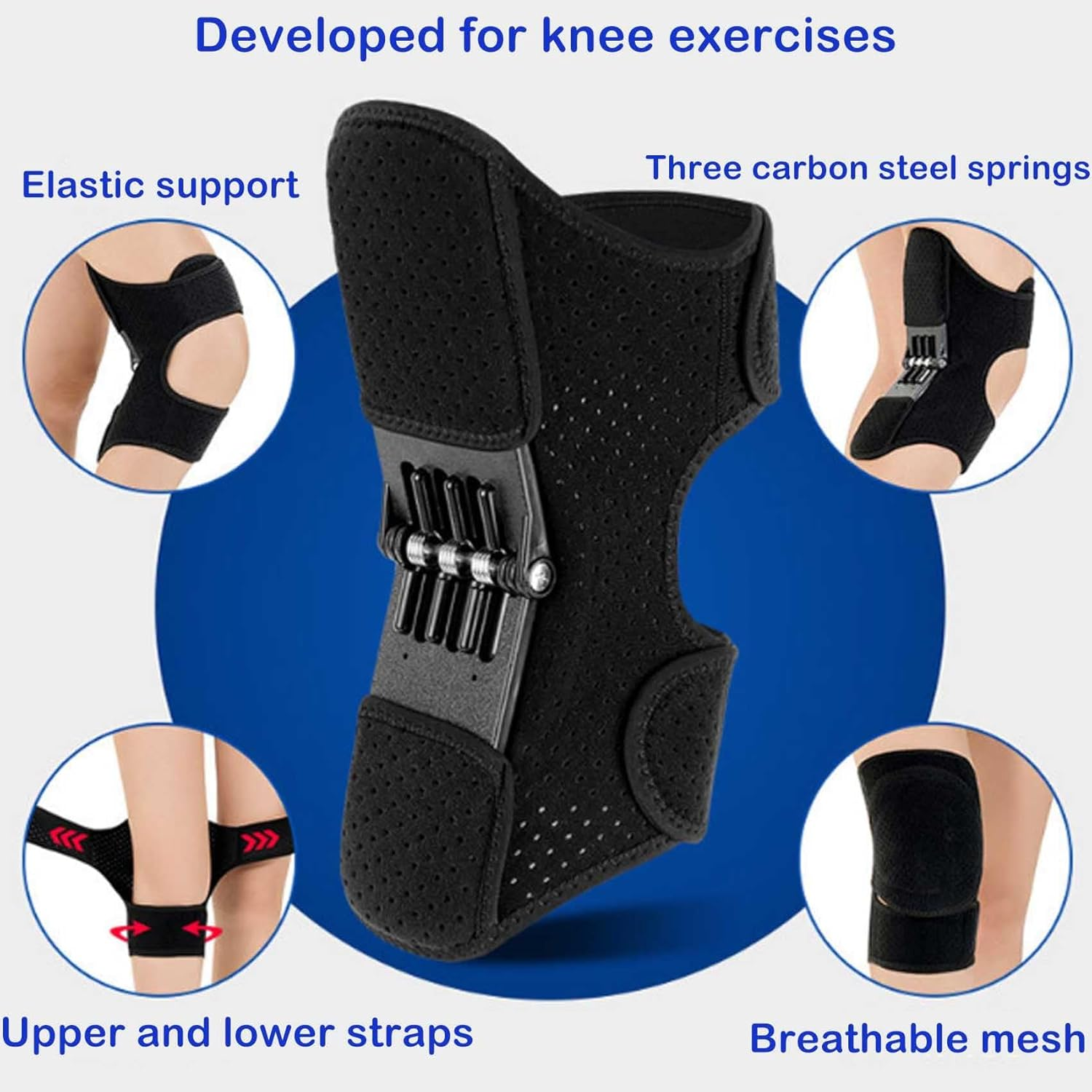 Knee Assistive Device, Knee Protection Booster, Kneebooster Brace Joint Support Spring Stabilizer, Adjustable Spring Loaded Kneebrace for Reduces Pressure on the Joint (Black, 1Pcs) image number 3