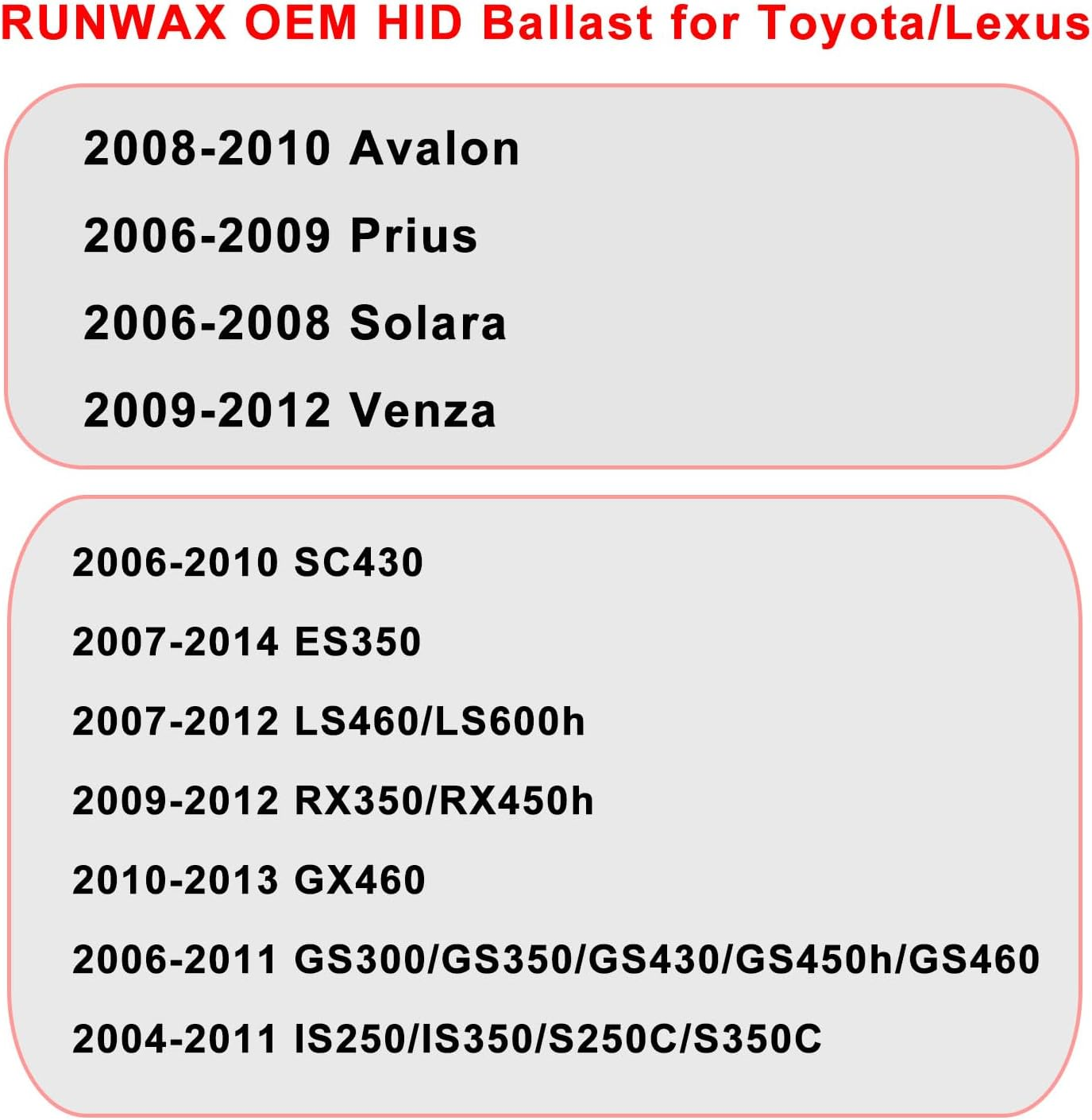 RUNEWAX HID Headlight Ballast for Toyota Prius Avalon Venza Solara IS250 GS300 GS350 GS430 GS460 LS460 RX350 ES350 Replacement DDLT003 KDLT003 85967-52020 85967-24010 85967-53040 image number 4