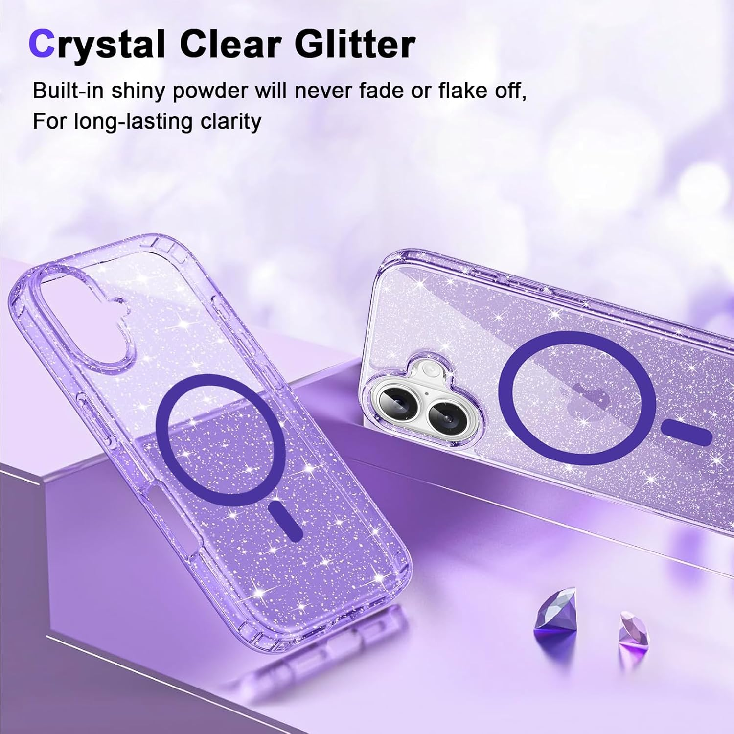 ROUMAYMAY Glitter Transparent Case for Iphone 17, Strong Magnet [Compatible with Magsafe] Shiny, Shockproof, Soft, Durable, Sparkling Mobile Phone Case for Iphone 17, Purple image number 5