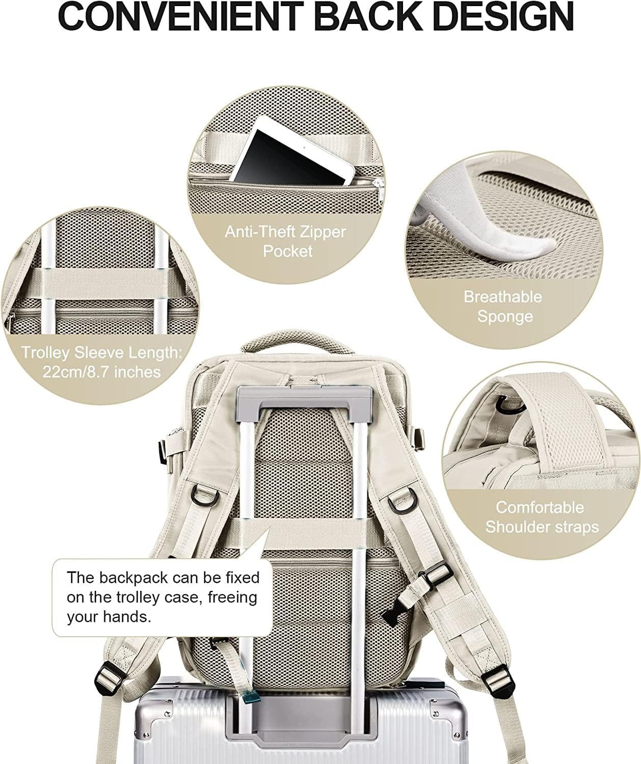 Large Travel Backpack Women, Carry on Backpack,Hiking Backpack Waterproof Outdoor Sports Rucksack Casual Daypack Fit 14 Inch Laptop with USB Charging Port Shoes Compartment image number 3