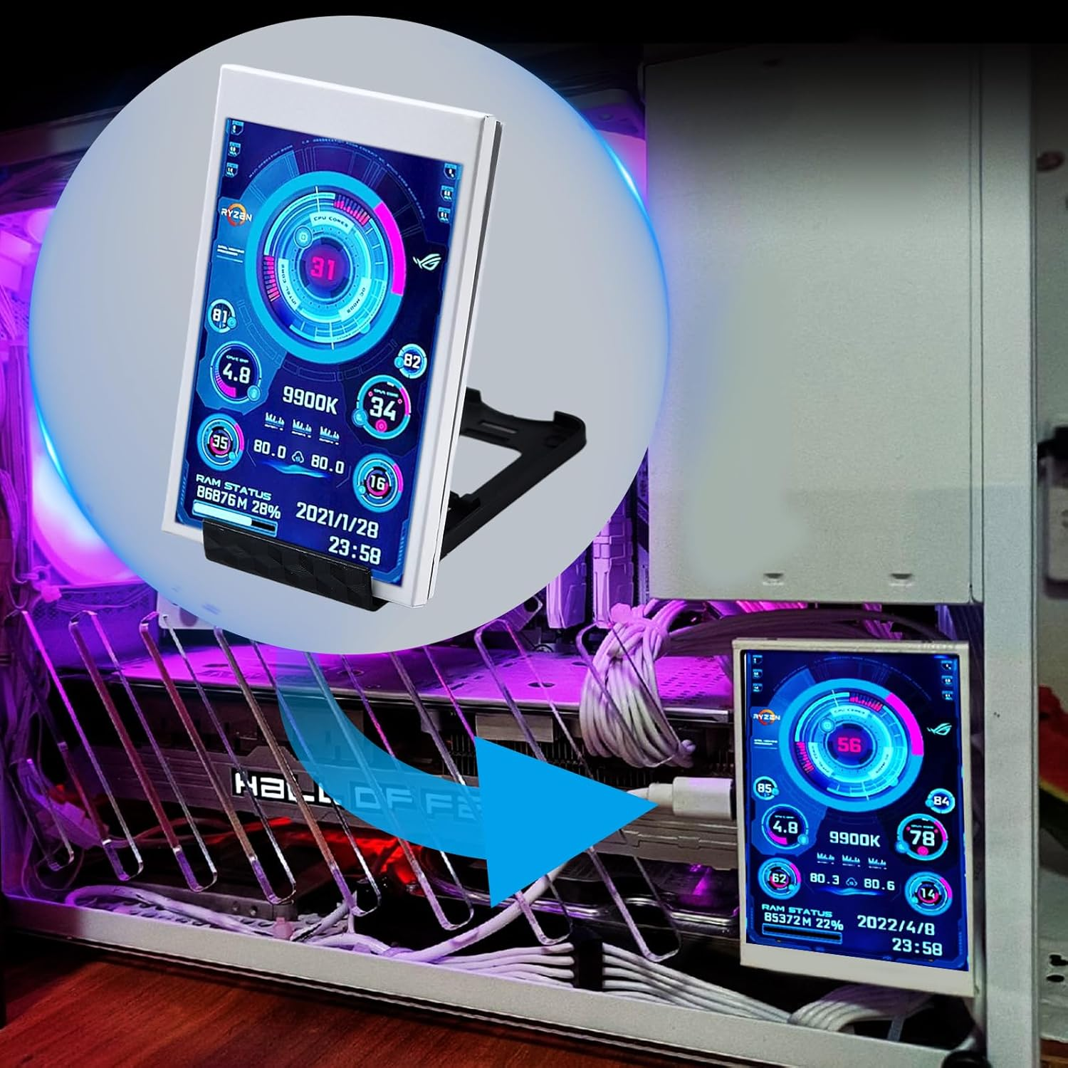 3.5In IPS USB Mini Screen, CPU Hardware Temperature Monitor Type C AIDA64 PC Temperature Display Monitor for Computer Case (White) image number 5