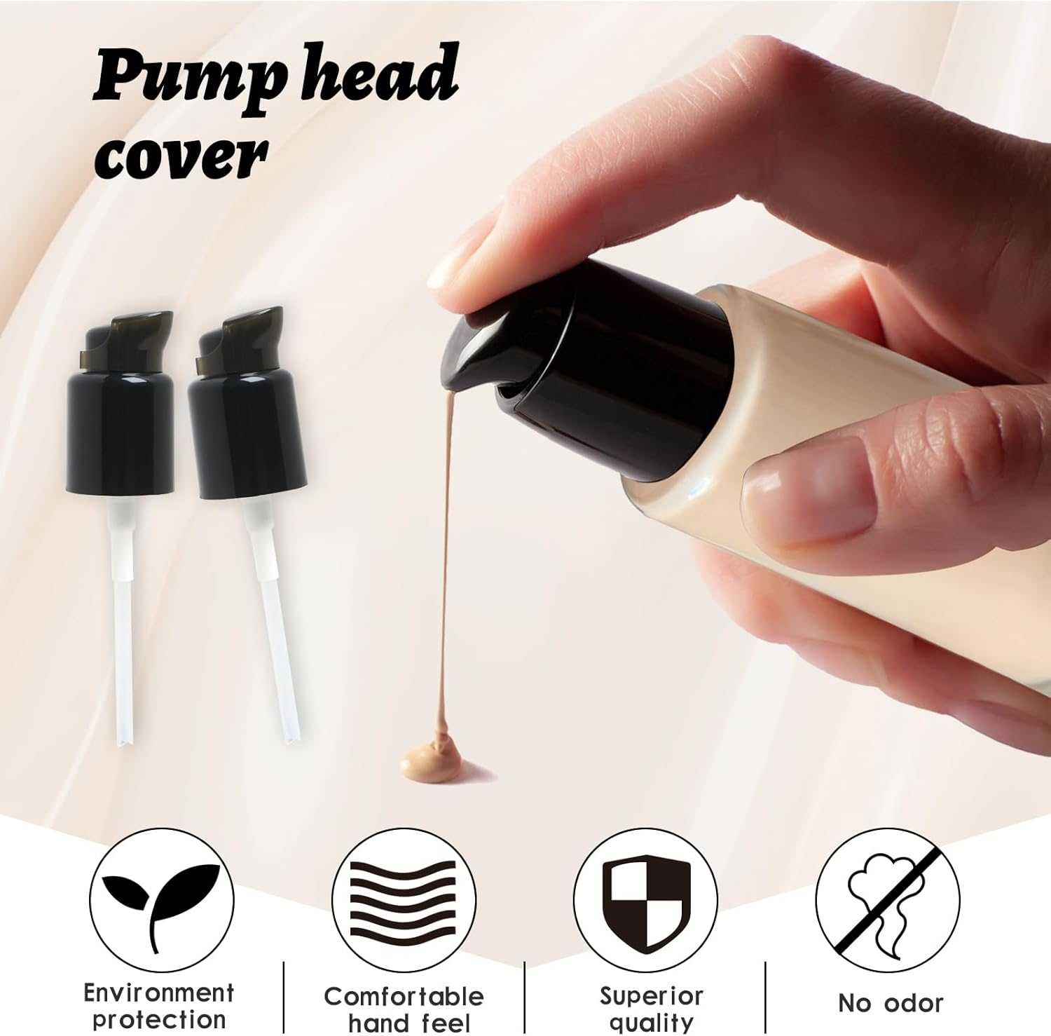 2Pcs Replacement Foundation Pump for MAC and Estee Lauder Double Wear Foundation, Black Replacement Dispenser Pump Make-Up Cosmetic Liquid, with Protective Cap and Pressure Head for Makeup Bottles