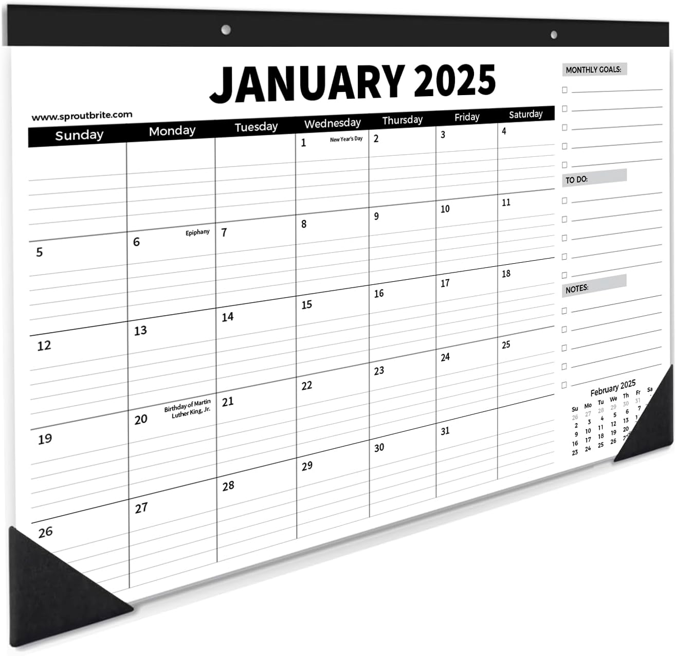 Sproutbrite 18 Month Desk Calendar 2025-2026, 17" X 11.5" Desktop Monthly Planner with To-Do List and Notes, Home, Office School Desk Calendar (1 PACK) image number 4