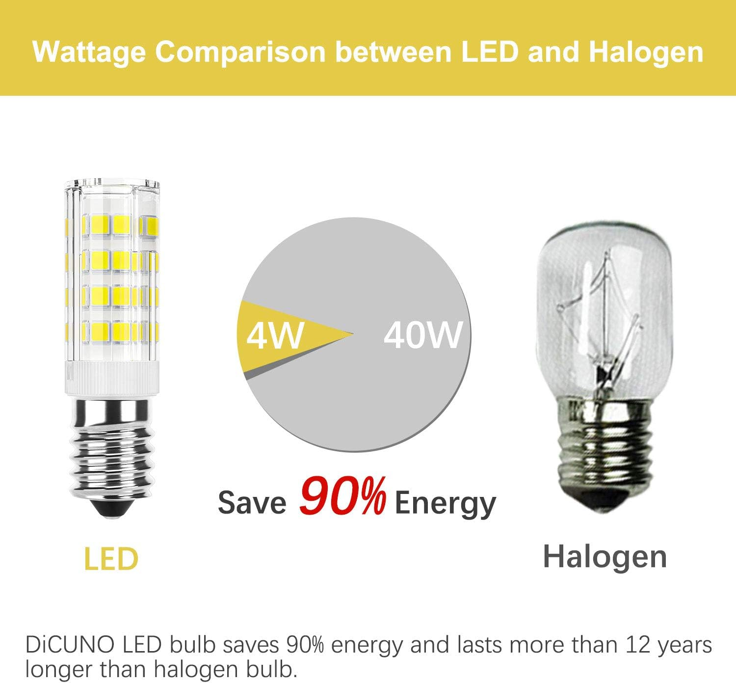 Dicuno E14 LED Light Bulb 4W (40W Halogen Equivalent), Daylight White 6000K 400LM, 220V, Non-Dimmable, Small Edison Screw Bulb for Fridge/Cooker Hood, 6-Pack image number 3