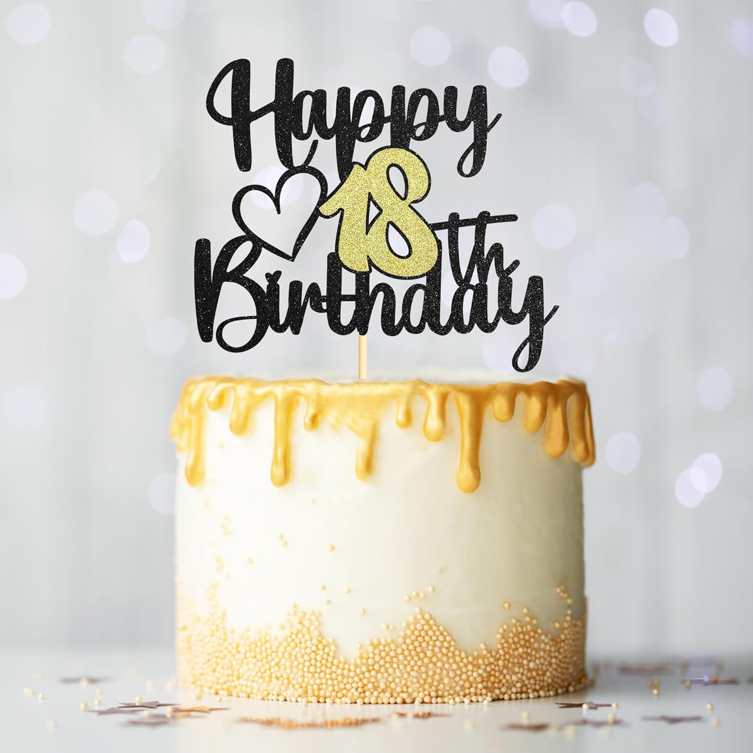 Sumerk 1 PC Happy 18Th Birthday Cake Topper Gold Happy Birthday Cake Decorations for Women Men 18Th Birthday Cake Toppers Cake Decoration for Birthday Anniversary Party
