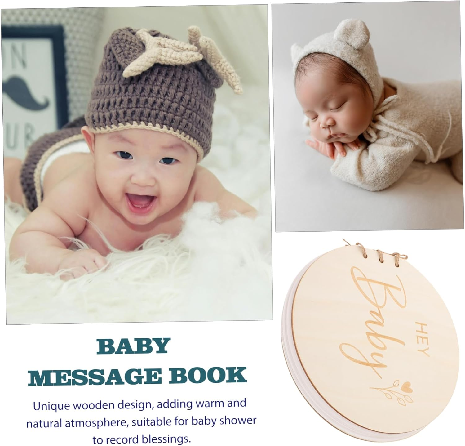 Wooden Baby Shower Guest Book Natural Wood Sign-In Book Rustic Keepsake Memory Album for Baby Shower Party image number 3