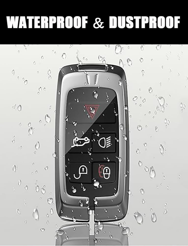 Ontto Alloy Leather Car Key Fob Cover Fit for Range Rover Evoque Sport Vogue Discovery 5 for Jaguar E I-PACE 2018-2023 Smart Key Holder Case Keyring Shell Bag Keychain Accessories - Green image number 3