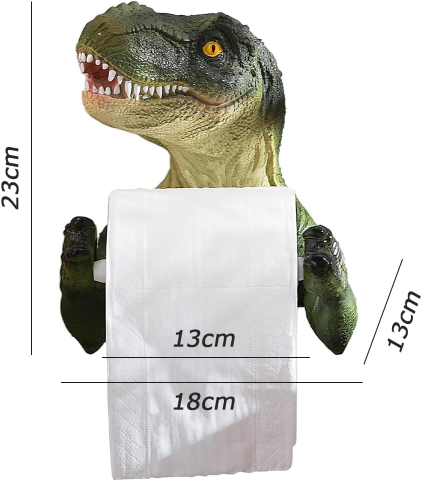 MOTRAIN Funny Dinosaur Toilet Paper Holder, Wall Mounted Resin Bathroom Shelf, No-Drill Towel & Paper Roll Hanger, Quirky Home Decor Accessory for Kids & Adults image number 3