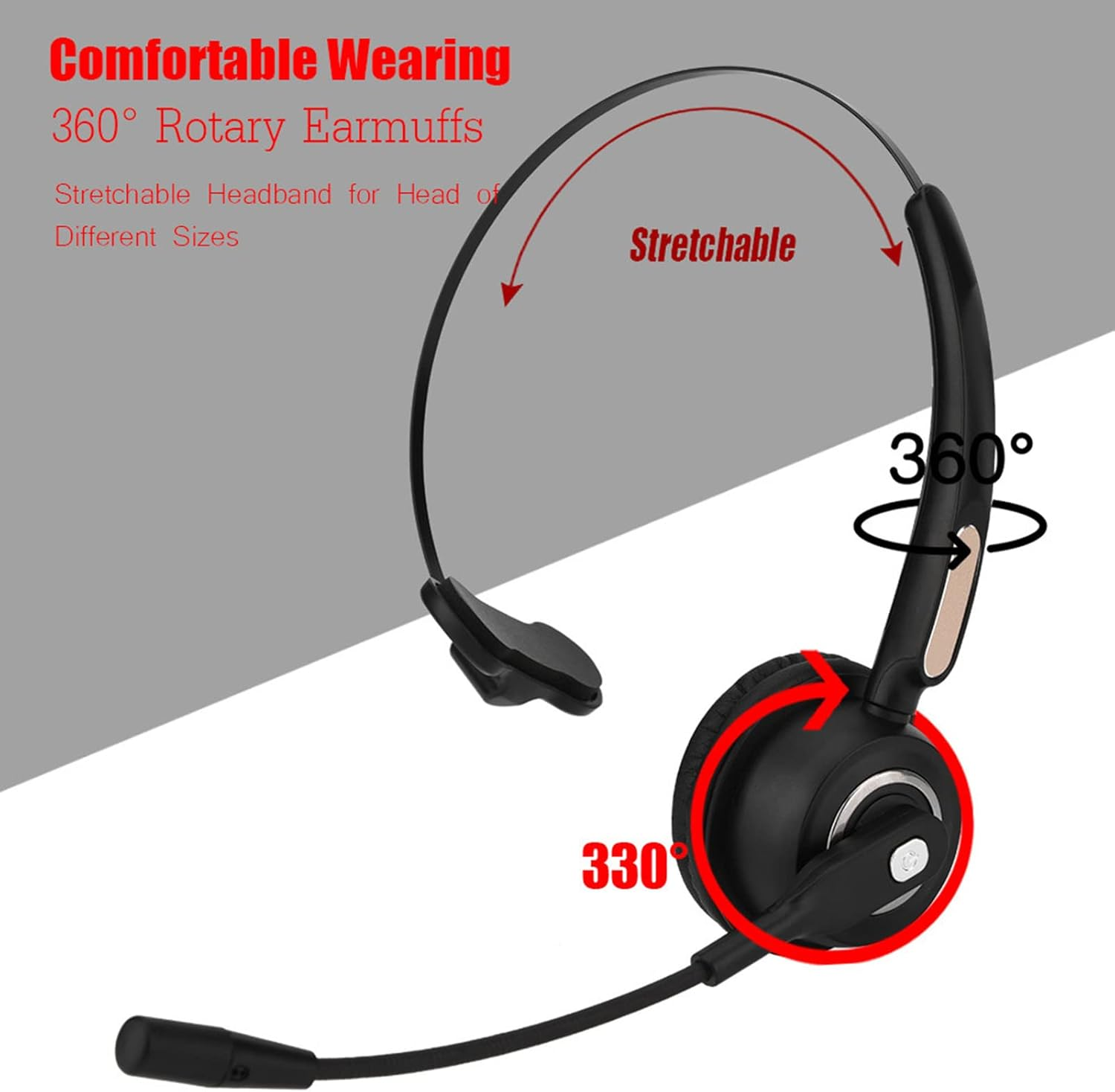 Dpofirs Trucker Bluetooth Headset with Microphone, Noise Cancelling Wireless Call Center, 12 Hours Long Call, Comfortable Wearing Over-Ear Headphones in Black image number 1