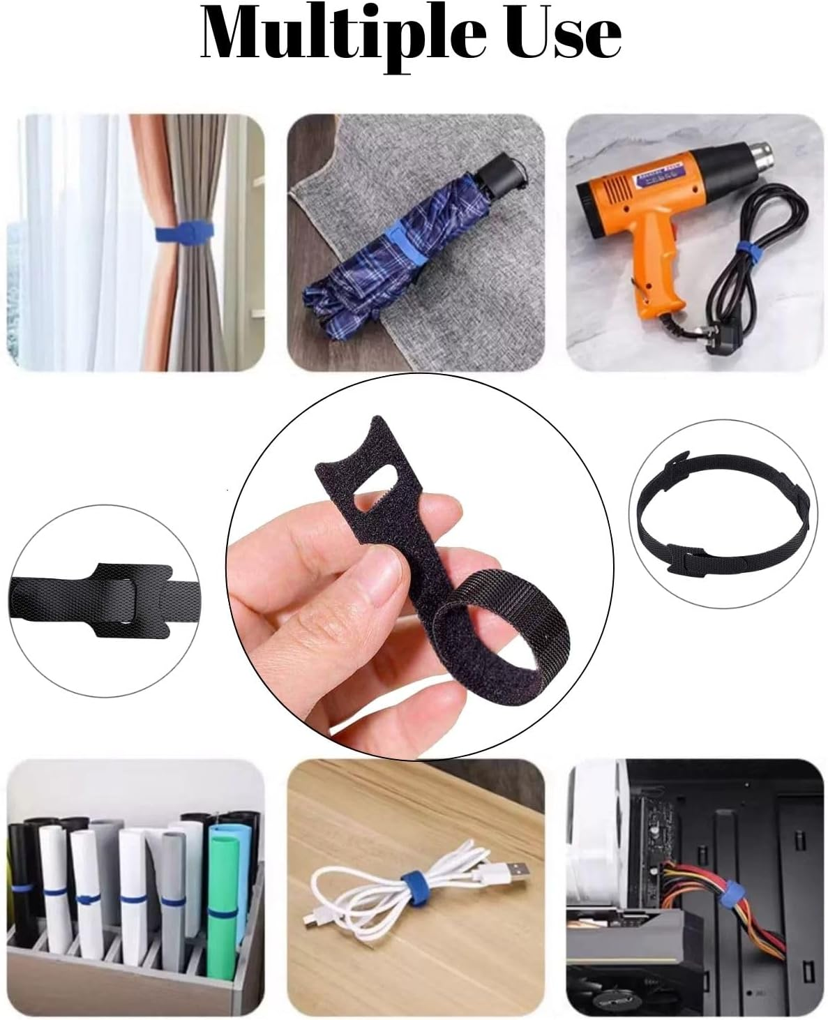 100 Pcs Heavy Duty Reusable Cable Ties 15 Cm (6 Inch) - Adjustable Cord Organizer Straps for Wire Management, Home Office Electronics - 7 Colors image number 2