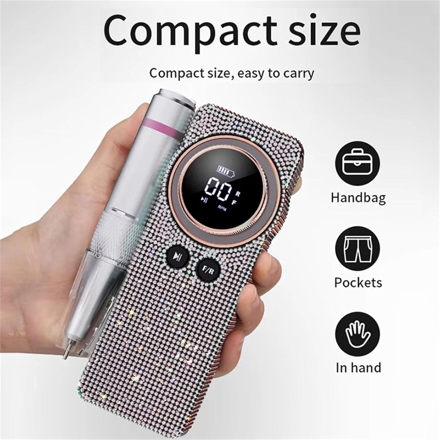 Bouzaak Professional Electric Nail Drill Kit,Diamond Shiny Rechargeable Nail Grinding Machine Low Noise Nail Polishing for Acrylic Gel Nails