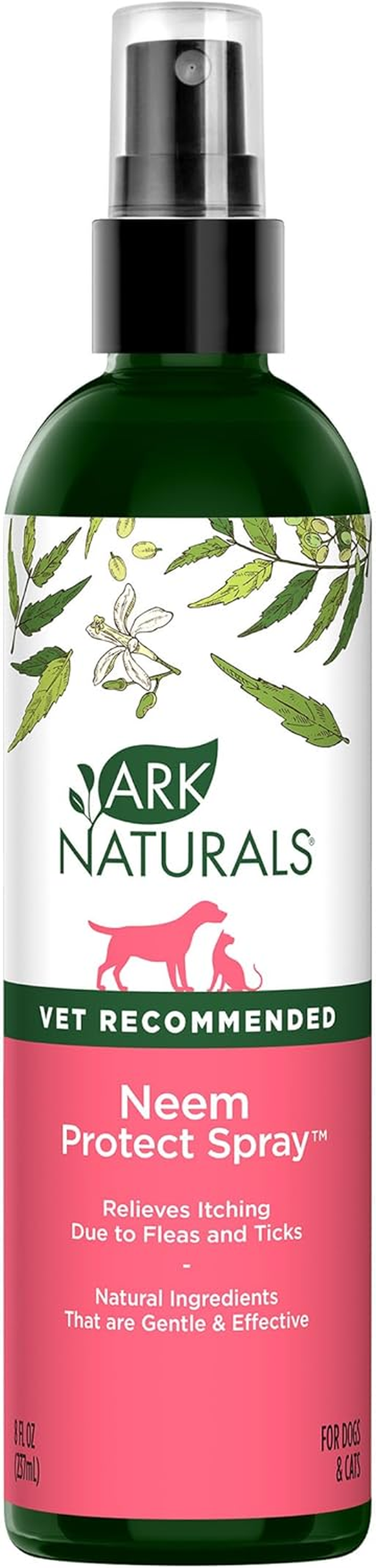 Ark Naturals Neem Protect Spray for Dogs and Cats, Soothes Irritated Skin and Relives Itching Due to Ticks and Fleas, Gentle Natural Ingredients, 8 Oz. Bottle