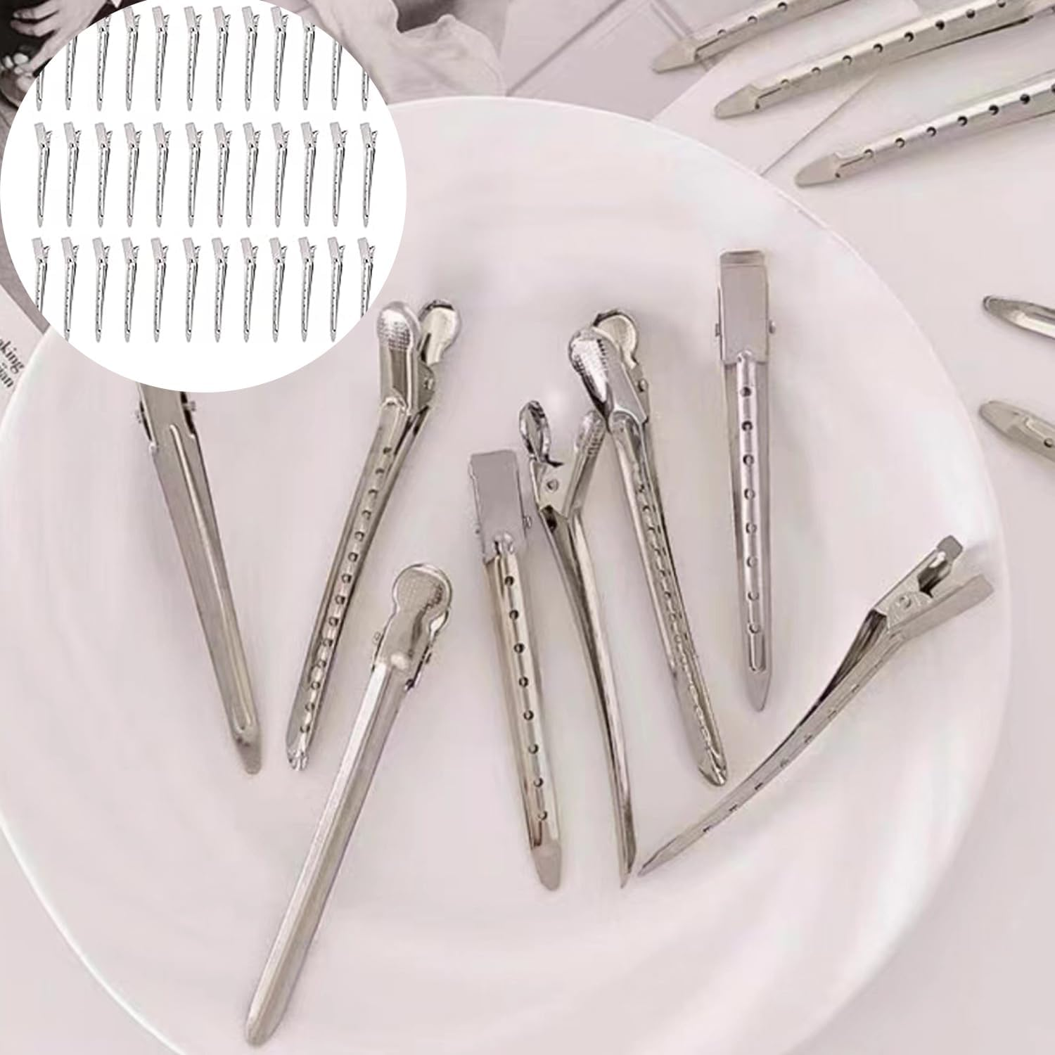 Roczential 36 Pieces of Metal Duckbill Hairpin, Stainless Steel Alligator Hair Clips, Makeup and Styling without Marks Hair Pins, Silver for Curly and Long Hair Styling Segments (Silvery) - Silvery image number 5