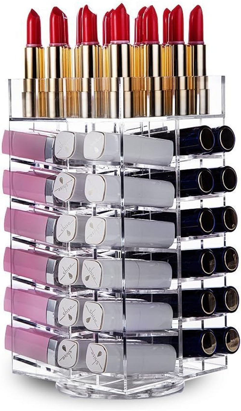 Hblife Acrylic Rotating 64 Lipstick Tower Organiser Spinning Lipstick Tower Lipgloss Holder with Removable Dividers image number 2