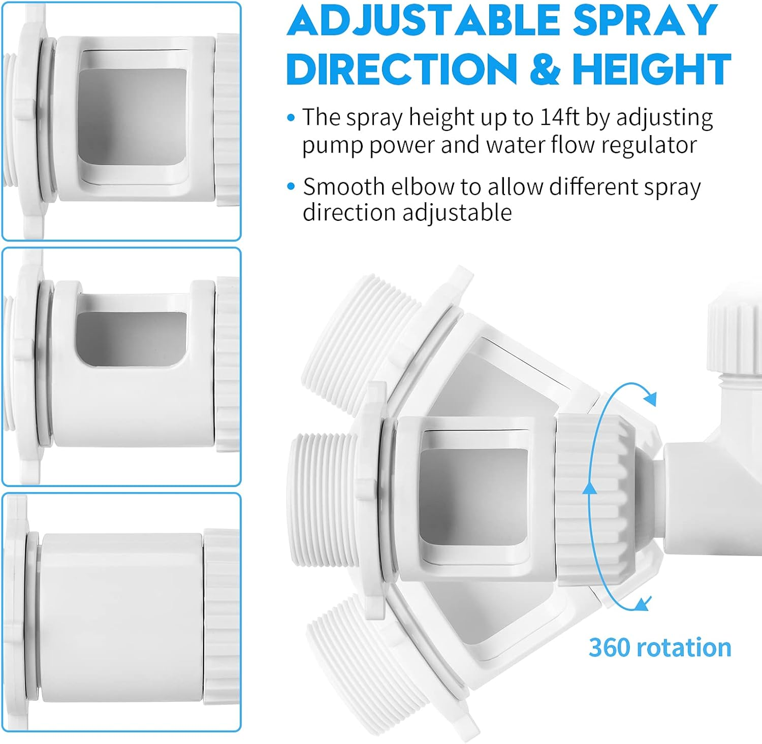 Pool Fountain Waterfall Spray, Briidea Adjustable Water Fun Sprinklers Cool Pool Accessories Decor, Fits Most 1.5" in Ground & above Ground Return Jets