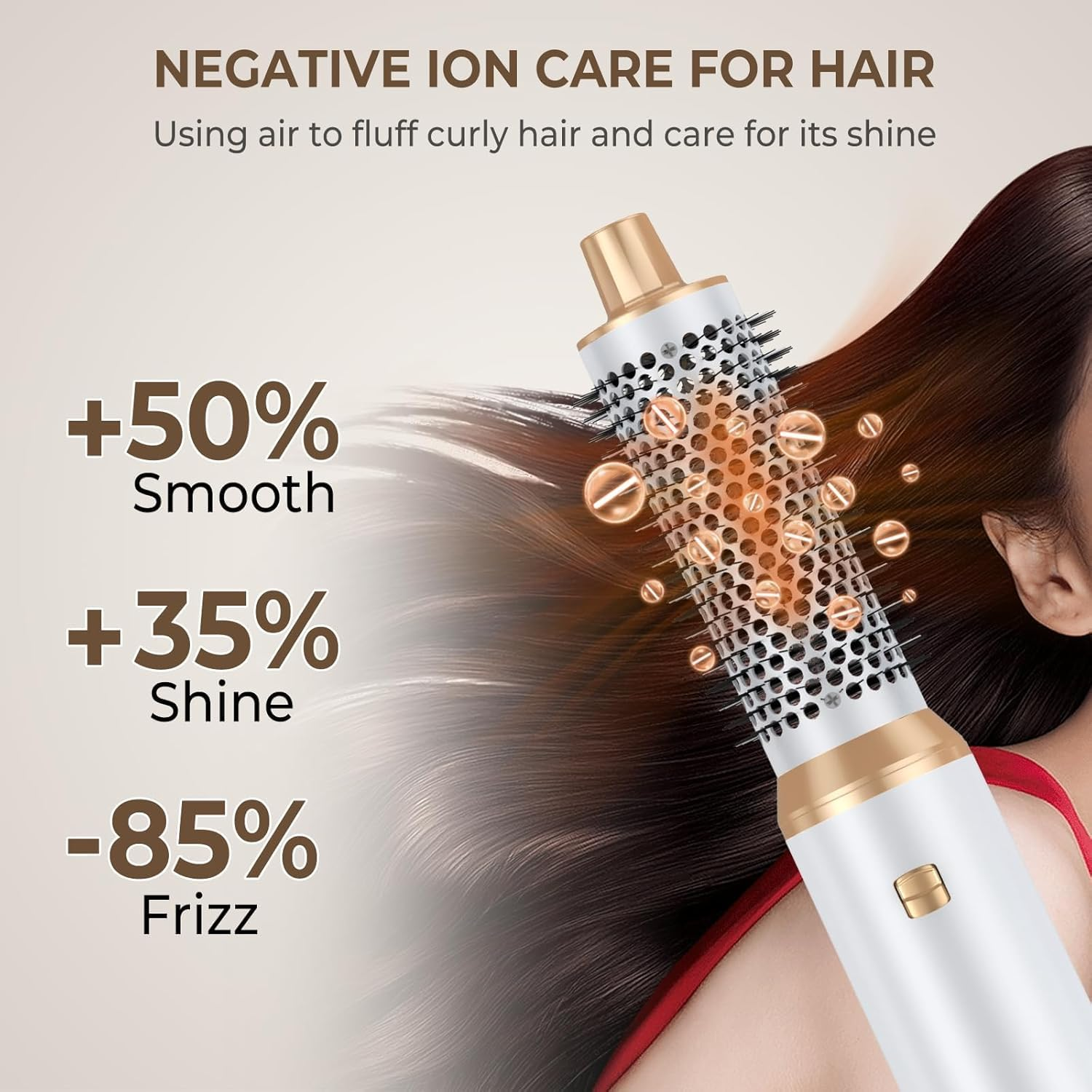 5 in 1 Blow Dryer Brush Set, Upgrade Hair Dryer Brush Air Curler Set, Detachable Hot Air Brush Curling Brush Iron, Negative Ion Air Curling Wrap Styler, Hair Styling Tools for Drying Curling Straightening (White Gold) image number 2