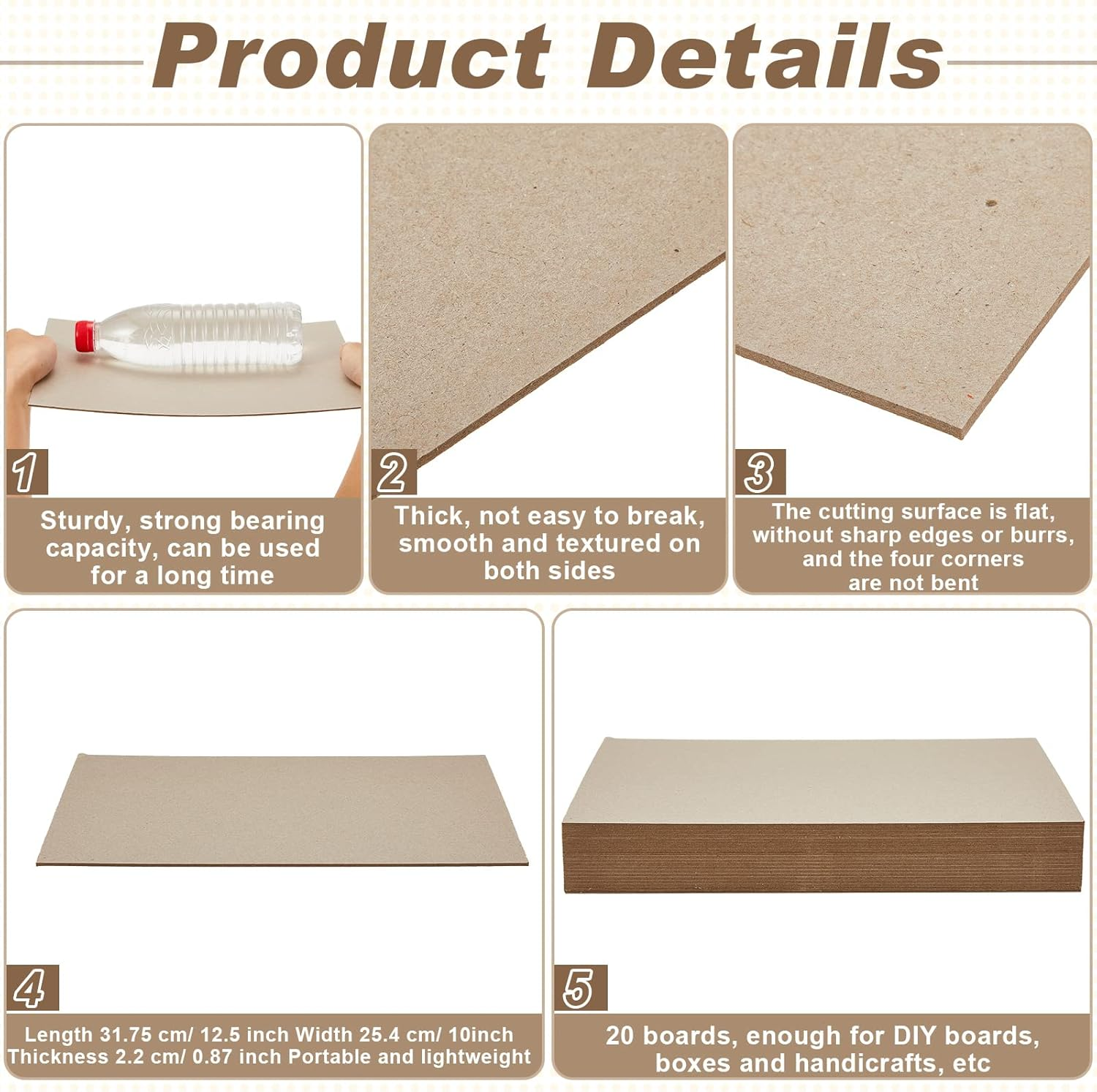 Lewtemi 20 Pcs Book Board 10 X 12.5 Inch, Binders Chipboard Designer Bookboard Kraft Heavy Duty Sheets Bookbinding Supplies for Binding Cover (0.067 Inch Thick)