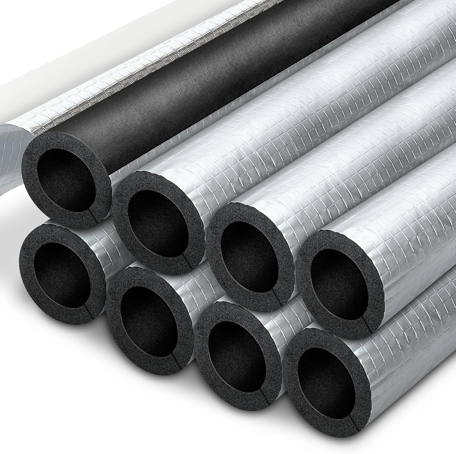 UCINNOVATE 8 Pack 1 Inch Pipe Insulation Foam Tube, 15.7'' Foil Pipe Insulation, 3/8'' TK Foam Tubing Freeze Protection image number 4