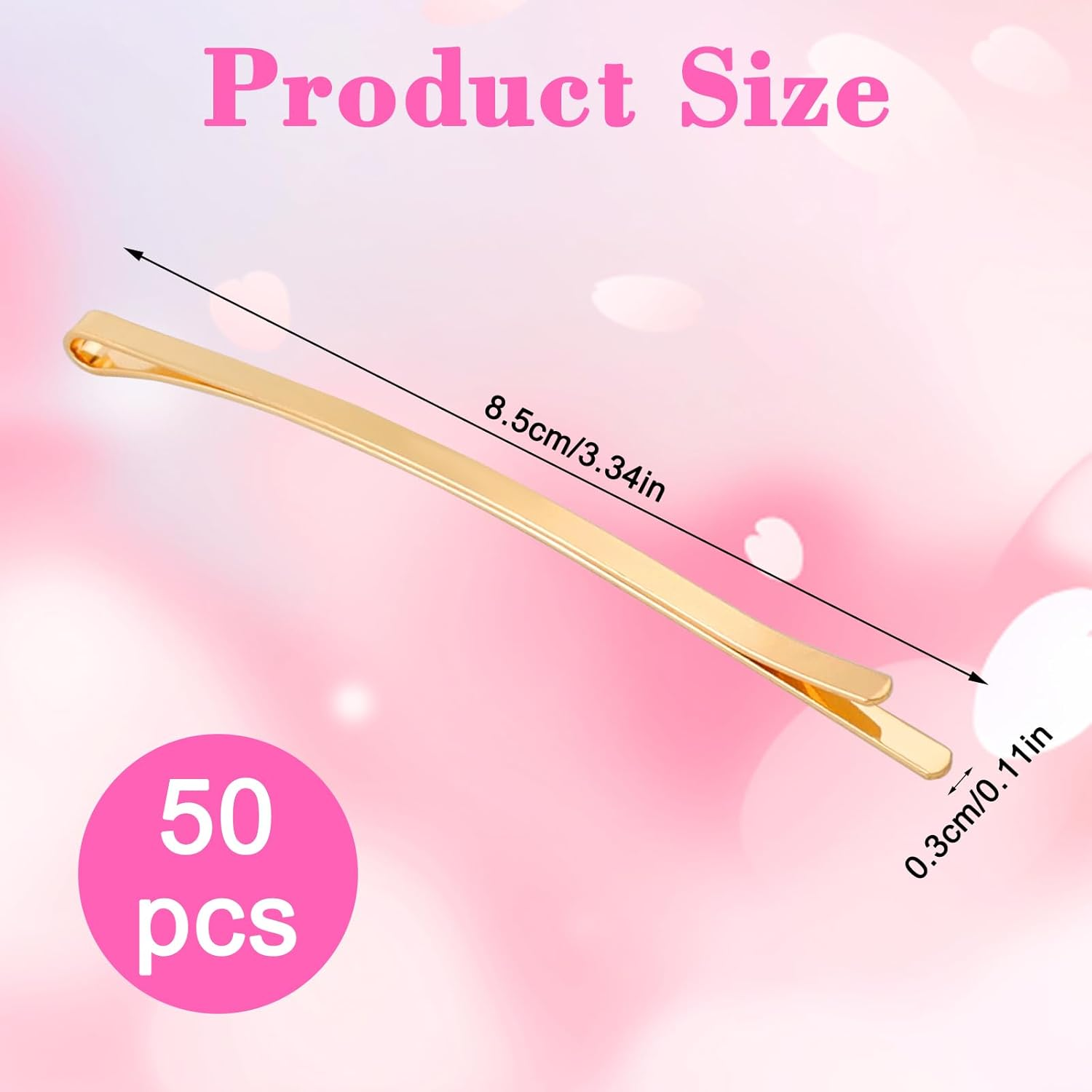 Pack of 50 Gold Hair Pins, Long Flat Bobby Pins, Blonde, Metal Hair Clips, Large, Hair Clip, Bobby Pin, Golden Jumbo Hair Clips, for Thick Bun, Updo Hairstyles, Women, Girls, All Hair Types image number 6