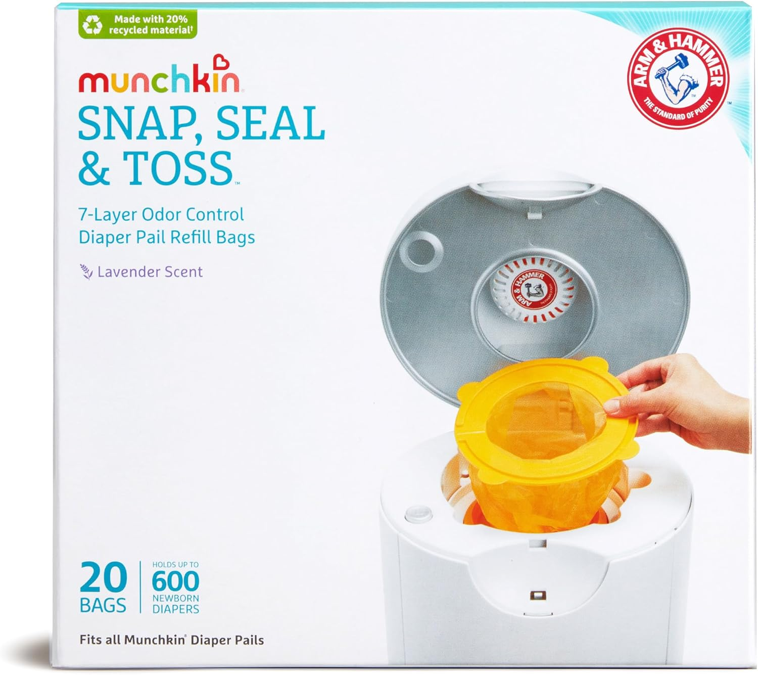 Munchkin Arm and Hammer Diaper Pail Bag Refills 20 Bags, Orange image number 6