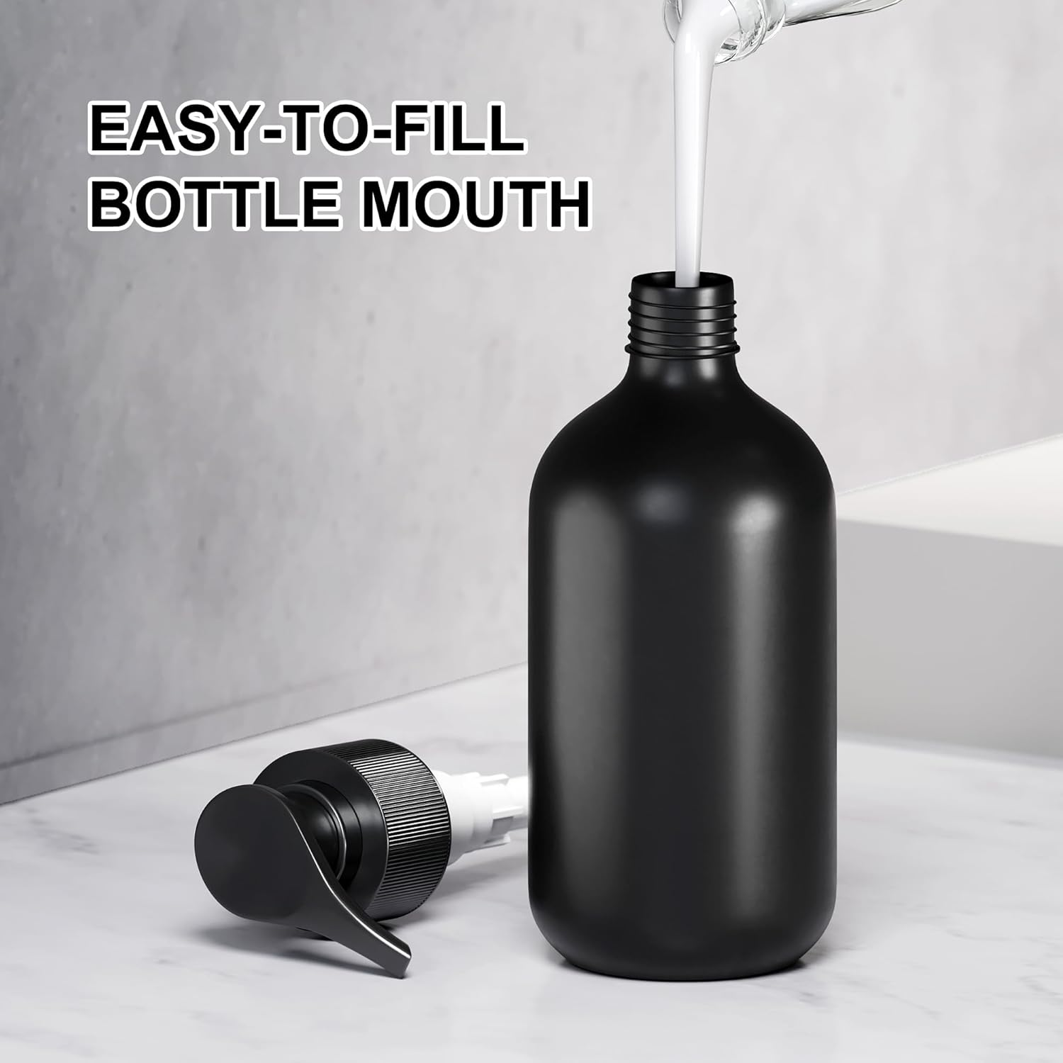 2Pcs Black Soap Dispenser, 16Oz Plastic Dish & Hand Soap Dispenser for Kitchen, Empty Liquid & Lotion Dispenser Set for Bathroom Accessories - Black Pump image number 5