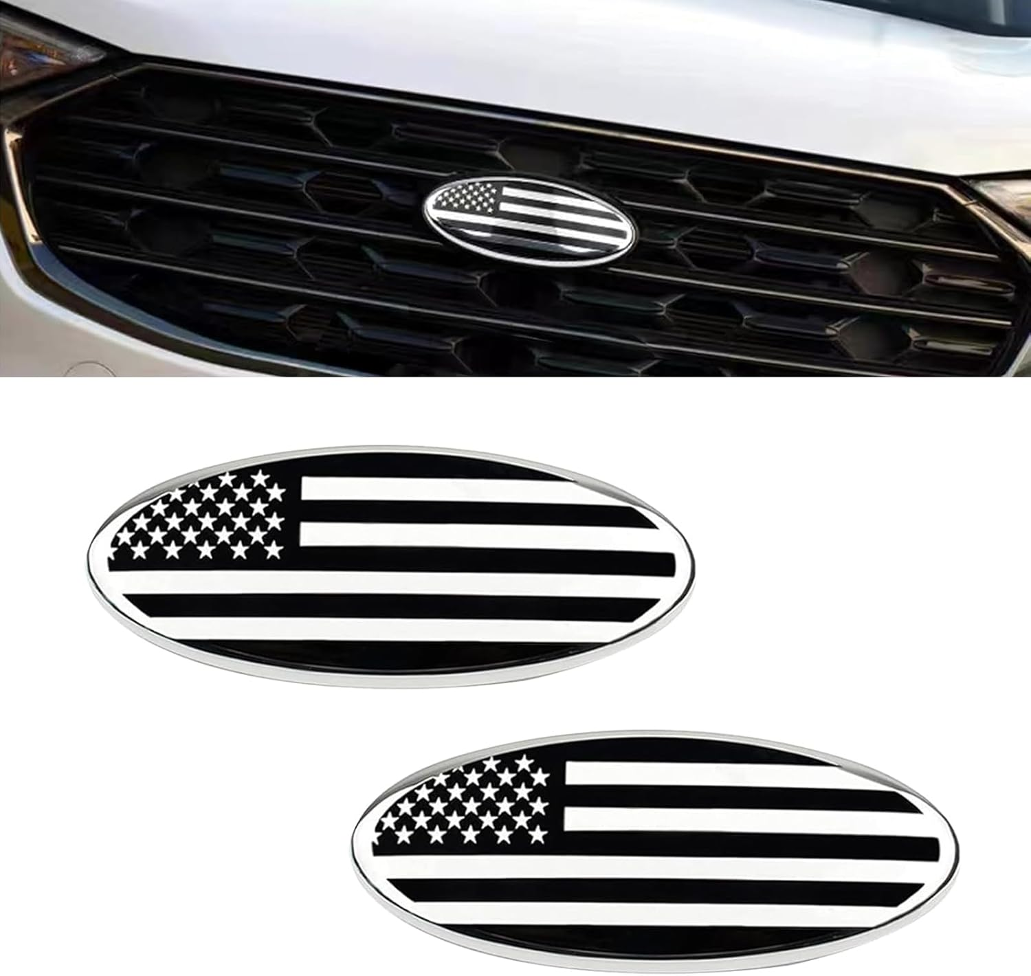 UGSHY 2 PCS Front Grille Emblem, 7" Central Mesh Cover Label, Rear Tailgate Emblem Badge Nameplate, Compatible with Ford F150 F250 F350 (Skull Red)