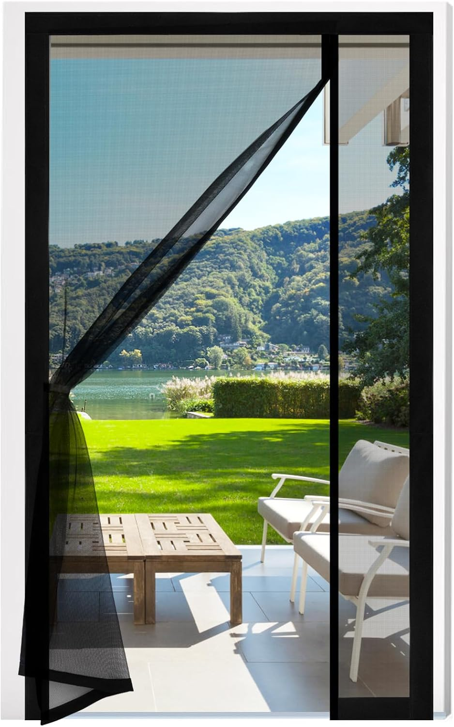 Fillis Magnetic Fly Screen for Doors 80X200Cm, Side Opening Fiberglass Door Curtains anti Mosquito Mesh with Full Frame Hook and Look, Keep Insects Out, Black