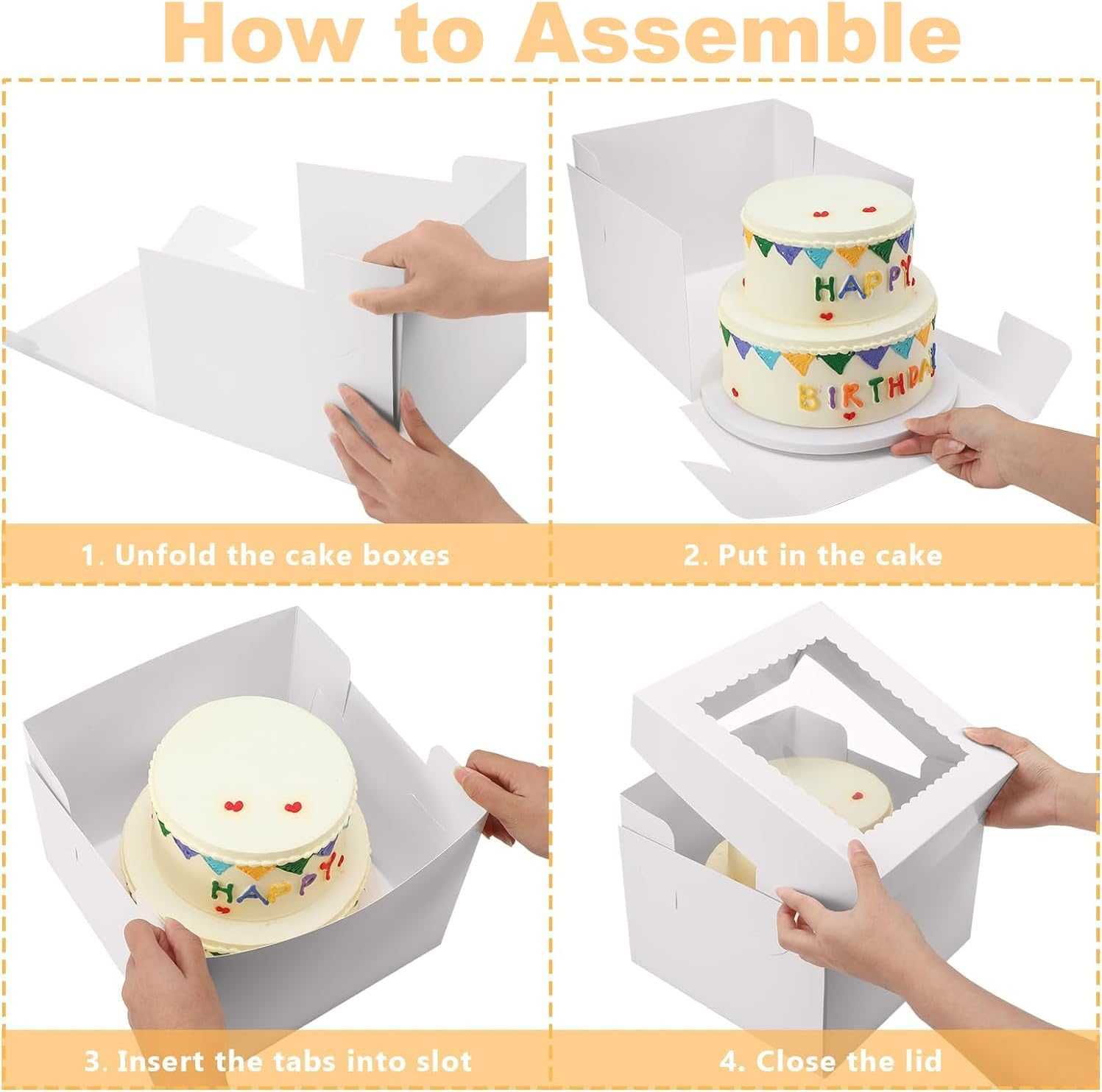 Miluoou 20Pcs Cake Boxes with Cake Boards (10 Boxes & 10 Boards), 10X10X8 Inches White Bakery Box with Window, Large Baking Boxes, Square Cake Box for Multi-Layer Cakes, Cake Decorating Supplies image number 3