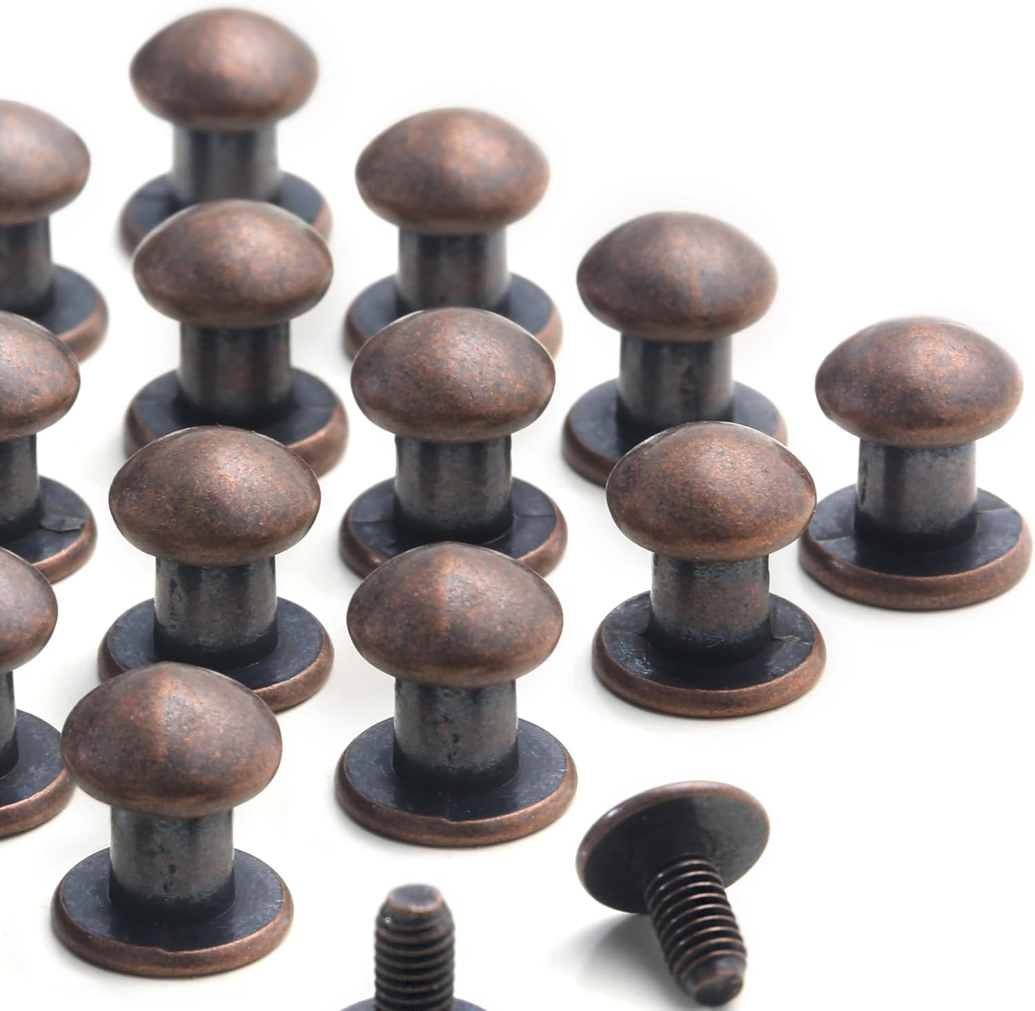 YORANYO 30 Sets 8MM round Head Button Stud for Leather Chicago Screws Spikes and Stud Leather Rivets Screws Button Rivets for Repair and Decorate Clothing Shoes Belts Bags Dog Collars (Antique Copper) image number 4