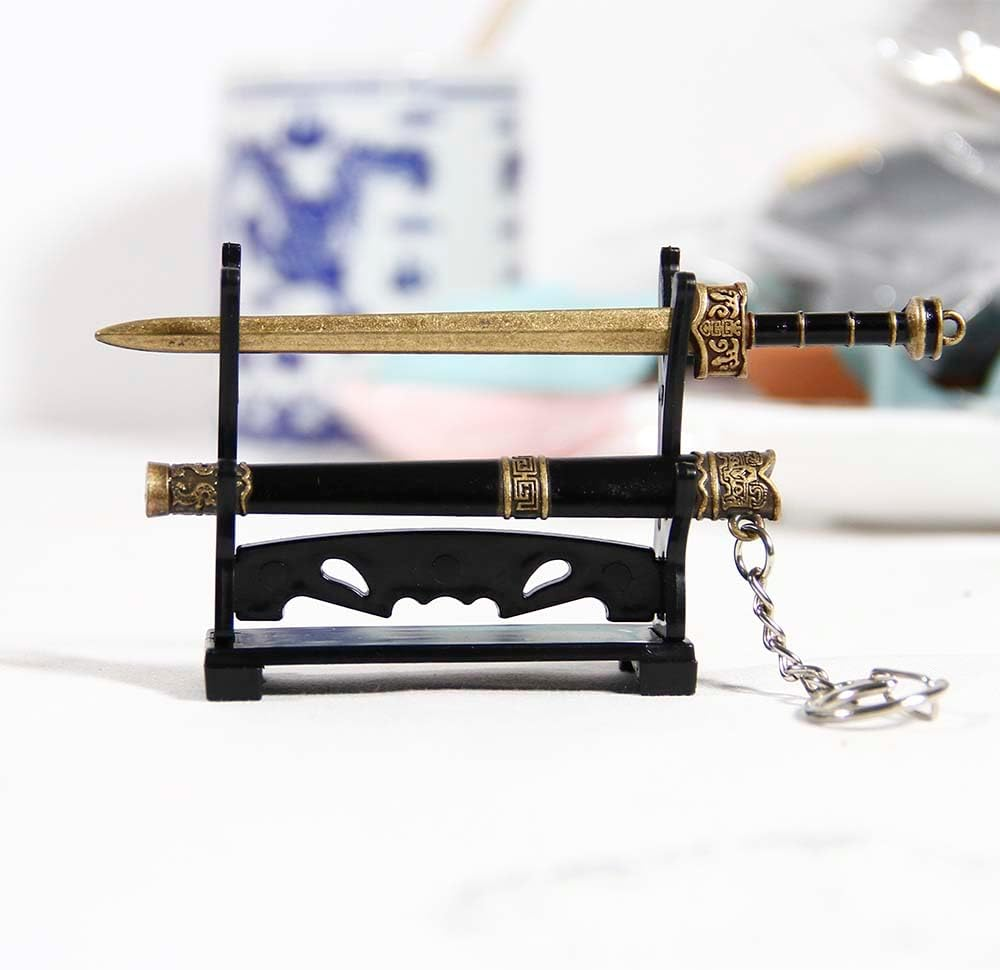 Mini Katana Mini Sword with Plastic Stand Samurai Sword Metal Weapon Model Toy Katana Anime Swords Keychain - Style B image number 3