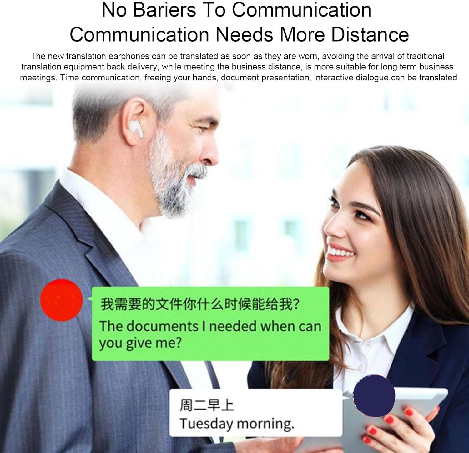 Translator Device, Intelligent Voice Translator Earbuds, 144 Language Translator, Wireless Bluetooth Instant Voice Translation Device, Translator Headphones for Learning on (White) - Black image number 3