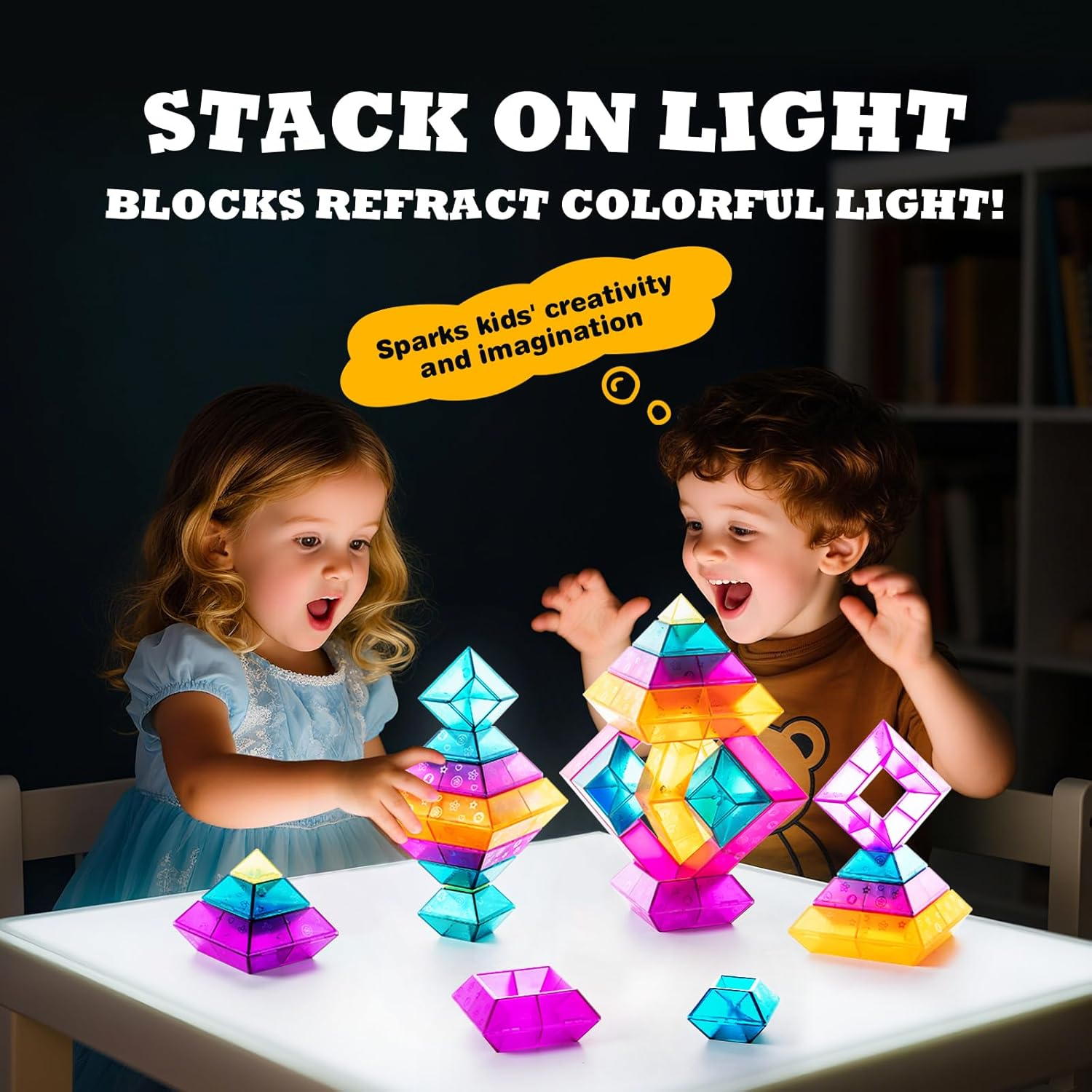 Building Block Sets for Kids 3 4 5 6 Year Old, 30 Pcs Stacking Blocks Toys for Boys Girls, STEM Preschool Learning Activities Educational Light Table Toys Gifts for Toddlers Children image number 4